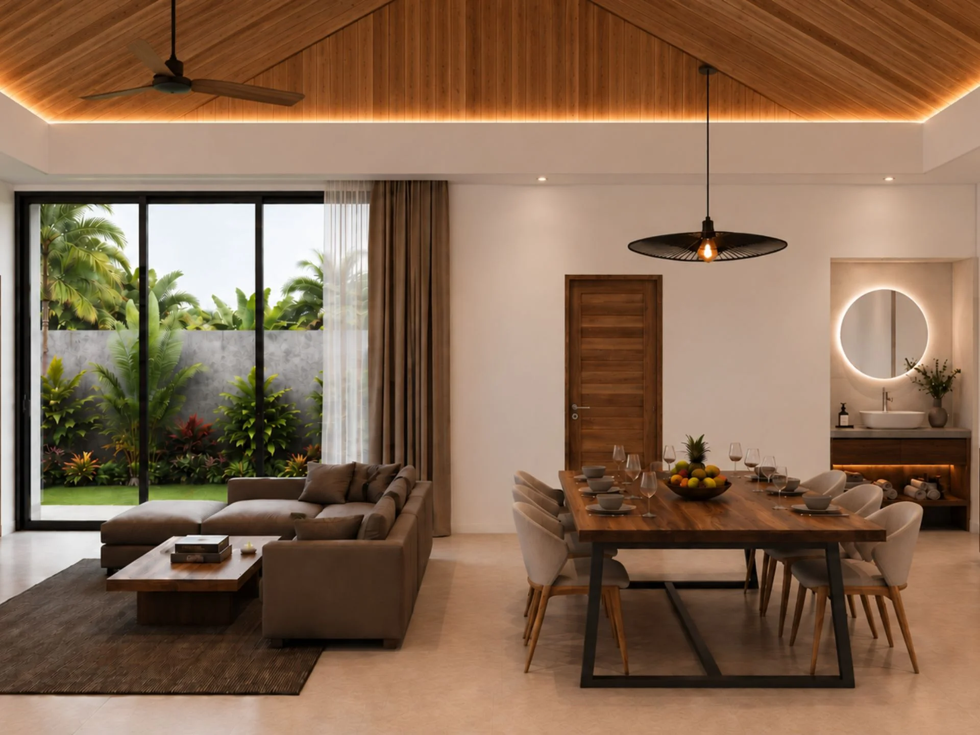 Living and dining area interior in apartment at Fisherman Pearl Residences, Thailand