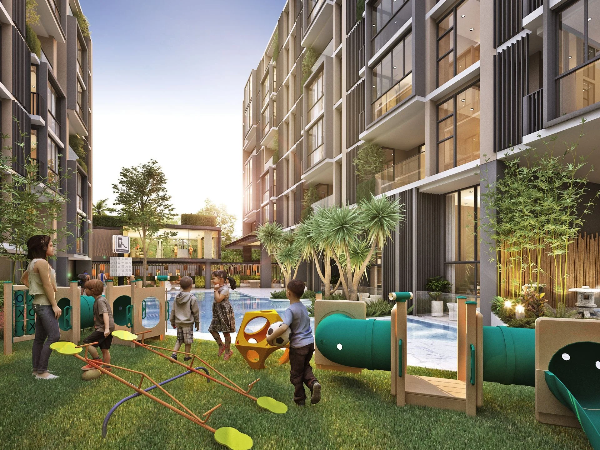 Children's playground and courtyard at The Balance Kata, Thailand