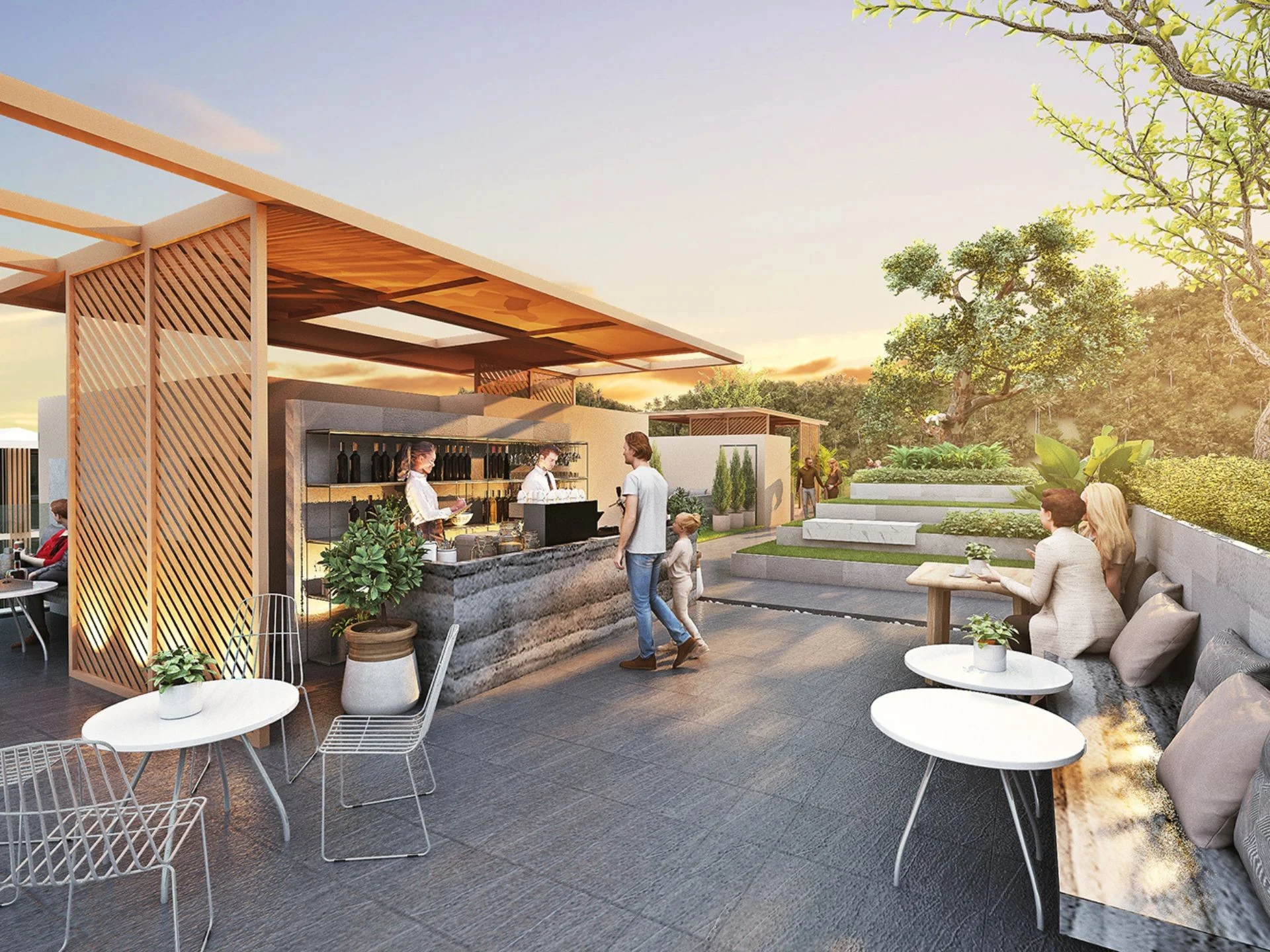 Bar e lounge sulla terrazza del The Balance Kata apartments, Tailandia