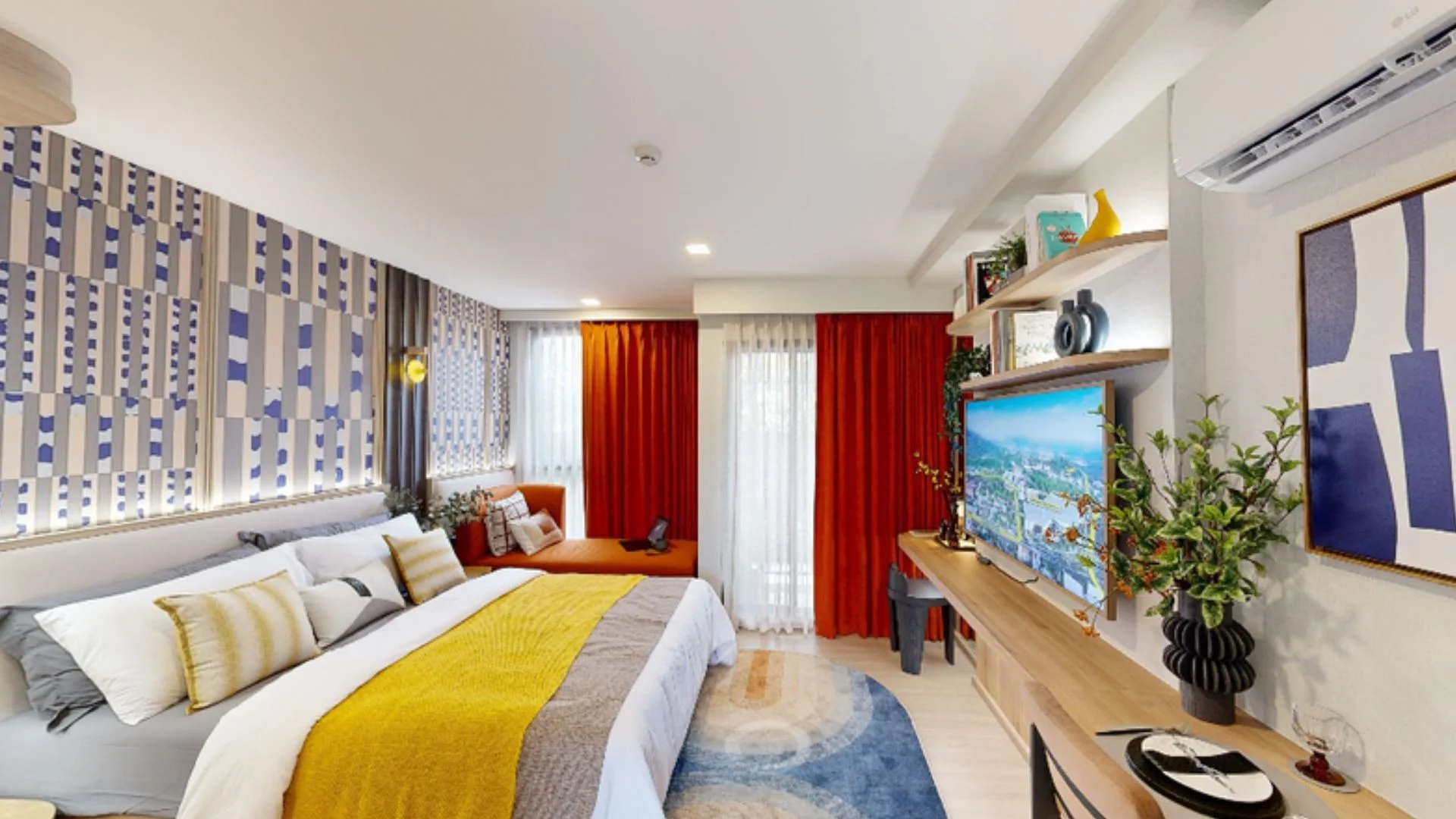 Master bedroom interior in 2-bedroom apartment at The Base Rise, Phuke