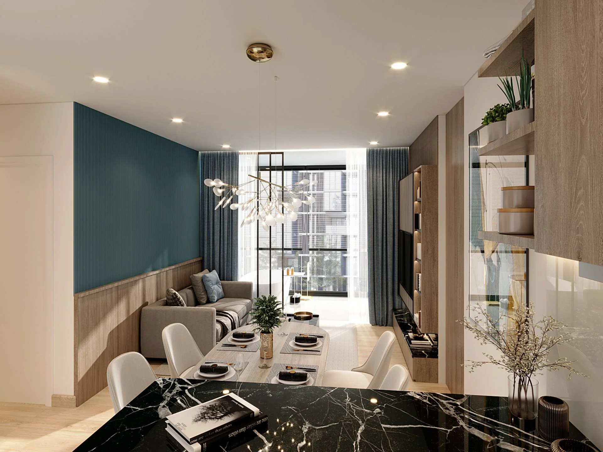 Soggiorno e zona pranzo in appartamento 2 camere a The Balance Kata, Tailandia