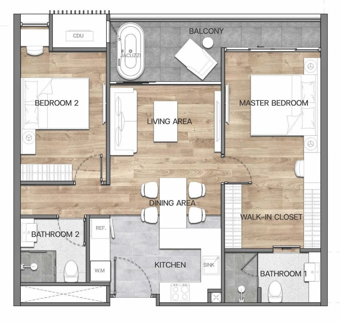 2 bed 74 sqm unit plan