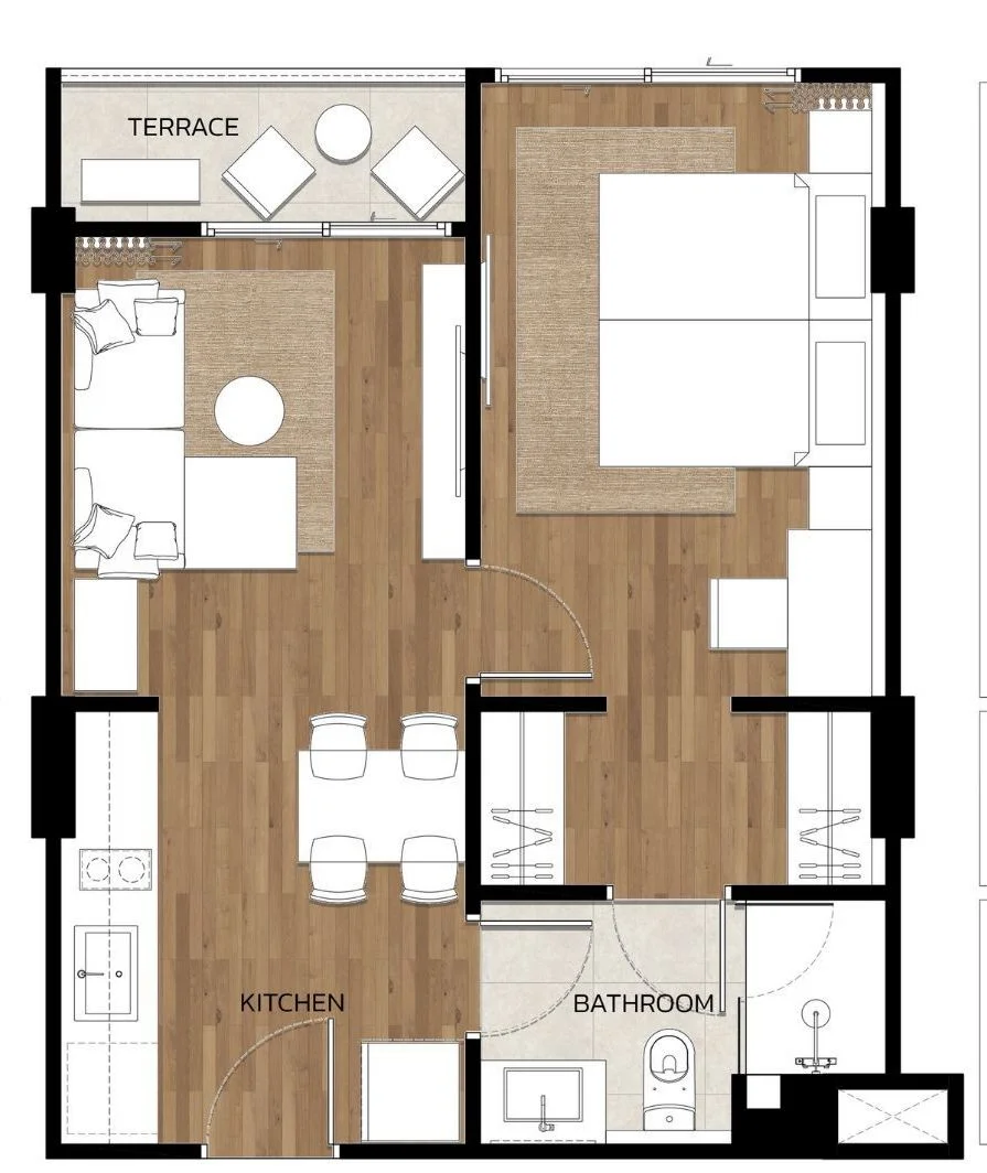 1 bed 45 sqm unit plan