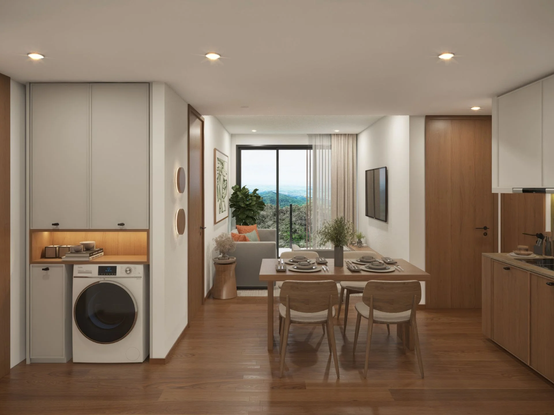 Cocina abierta y comedor en apartamento de 2 dormitorios en Vip Tropika, Bang Tao