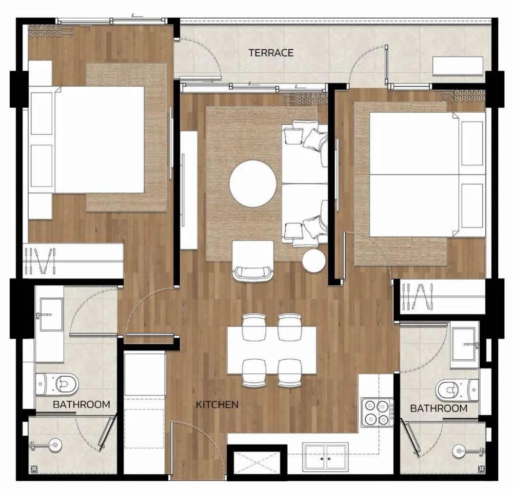 2 bed 60 sqm unit plan