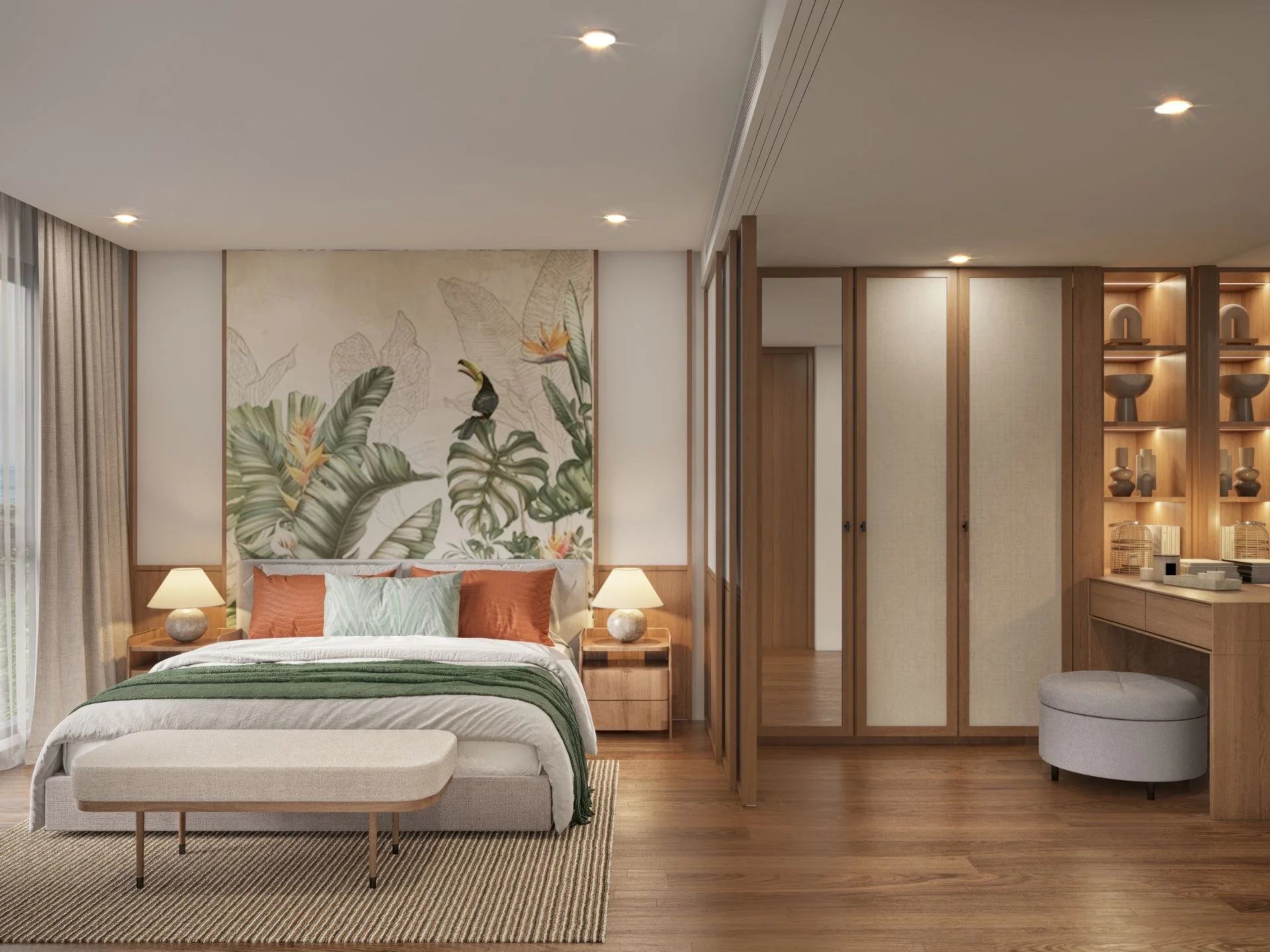 Camera da letto principale con arte tropicale in appartamento 3 camere a Vip Tropika, Bang Tao
