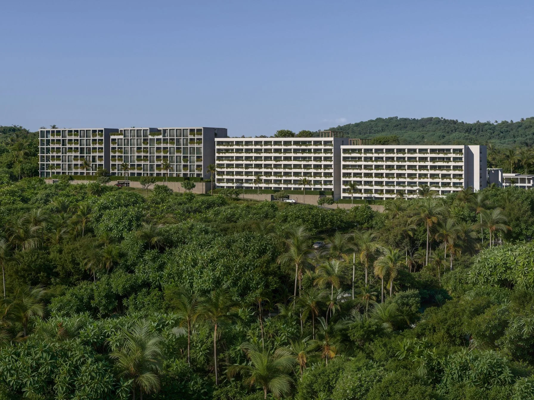 Modern residential complex architecture surrounded by tropical landscaping, The Momentum Phuket, Laya