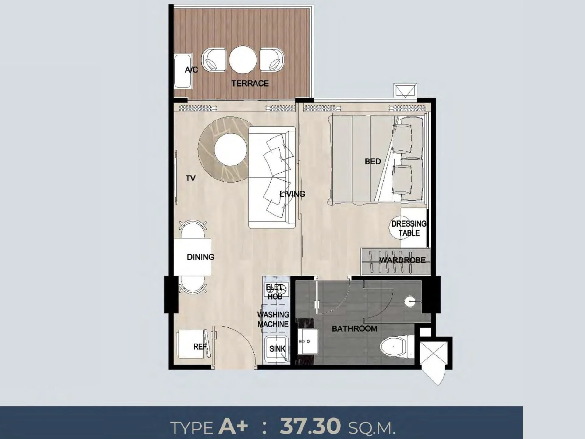 Unit Plan 1 bed 37sqm Sea Heaven Naithon