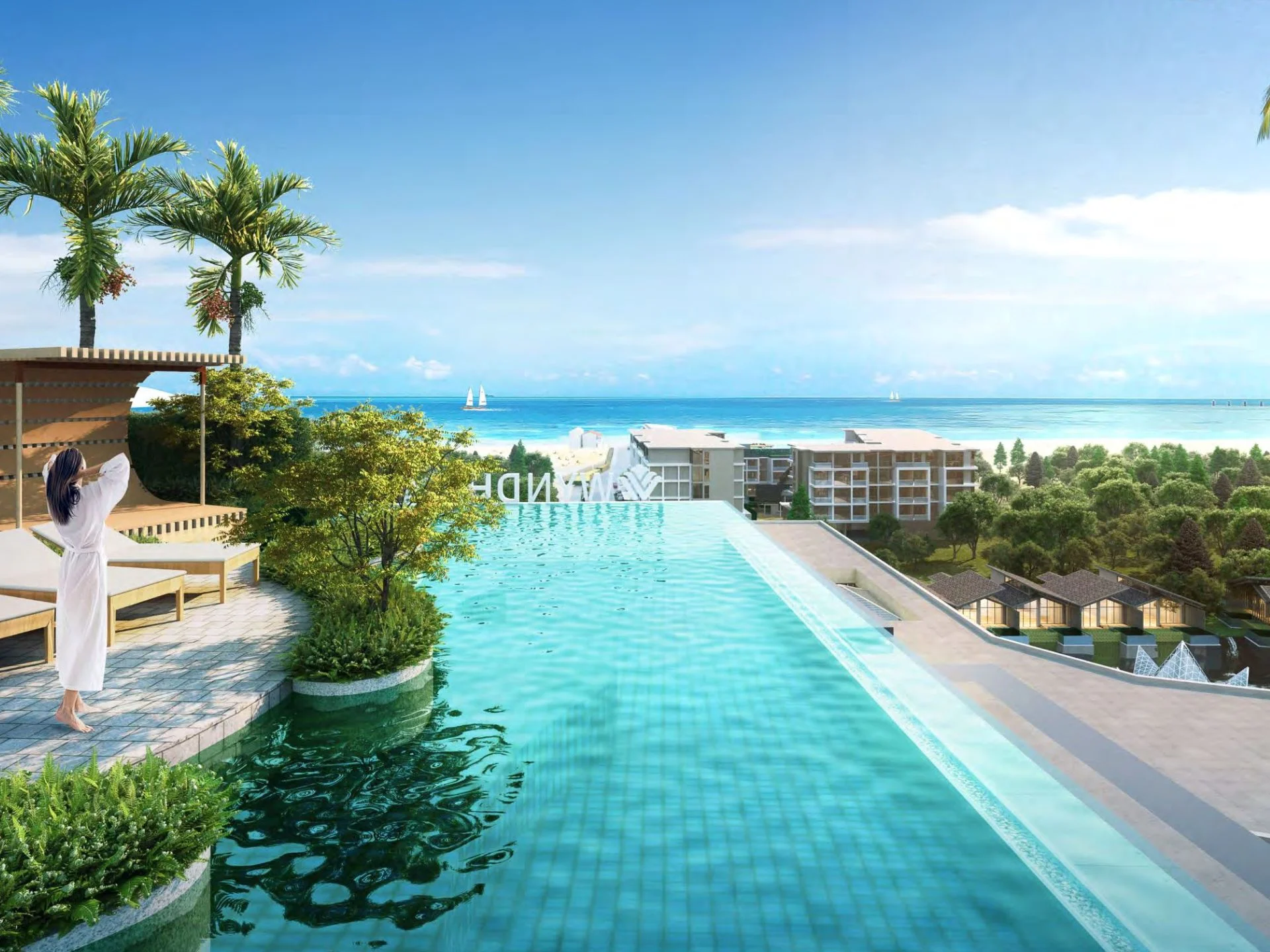 Infinity swimming pool with sea view at Sea Heaven apartments, Nai Tho
