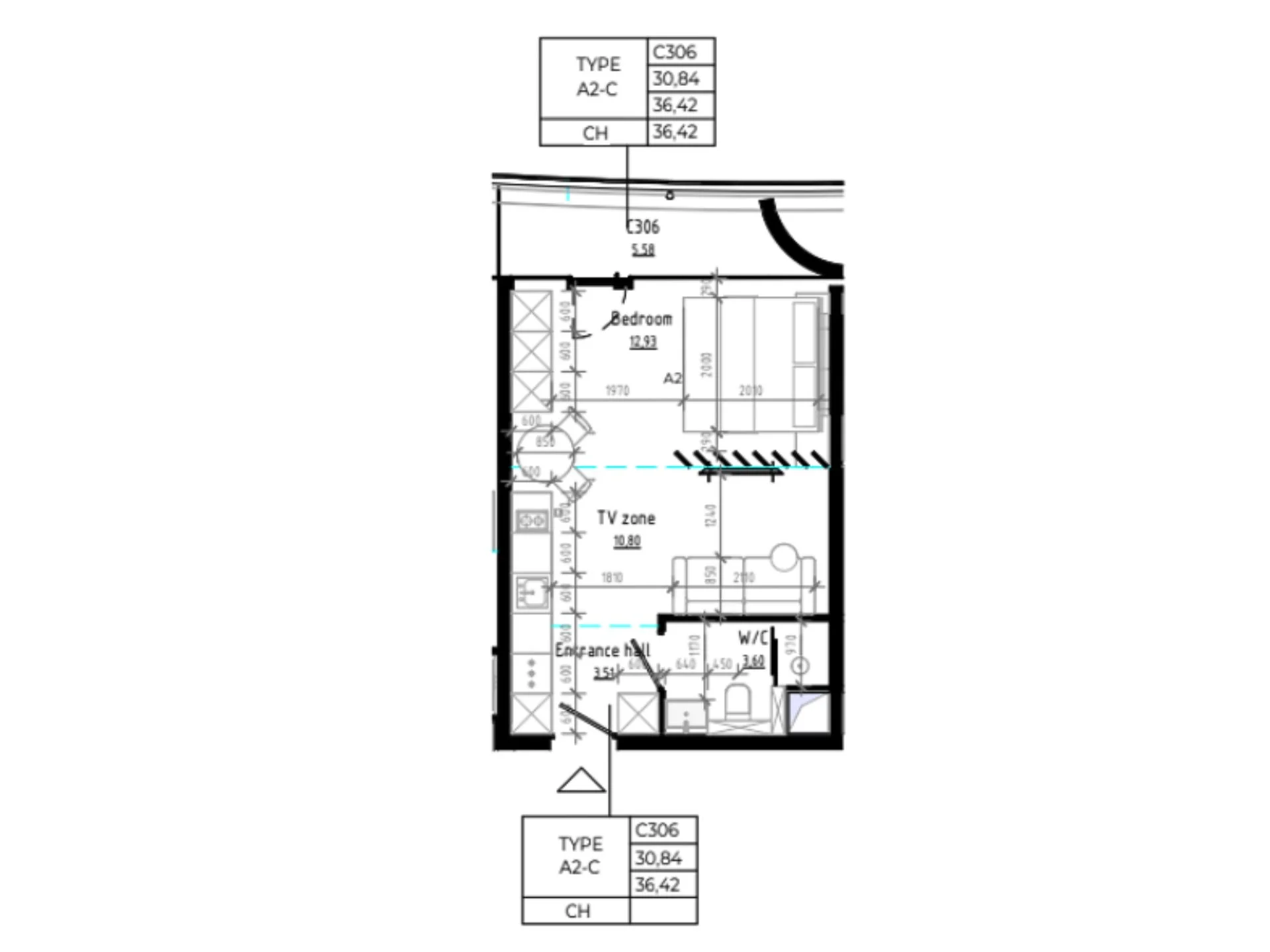 studio 37 sqm unit plan Bamboo Forest