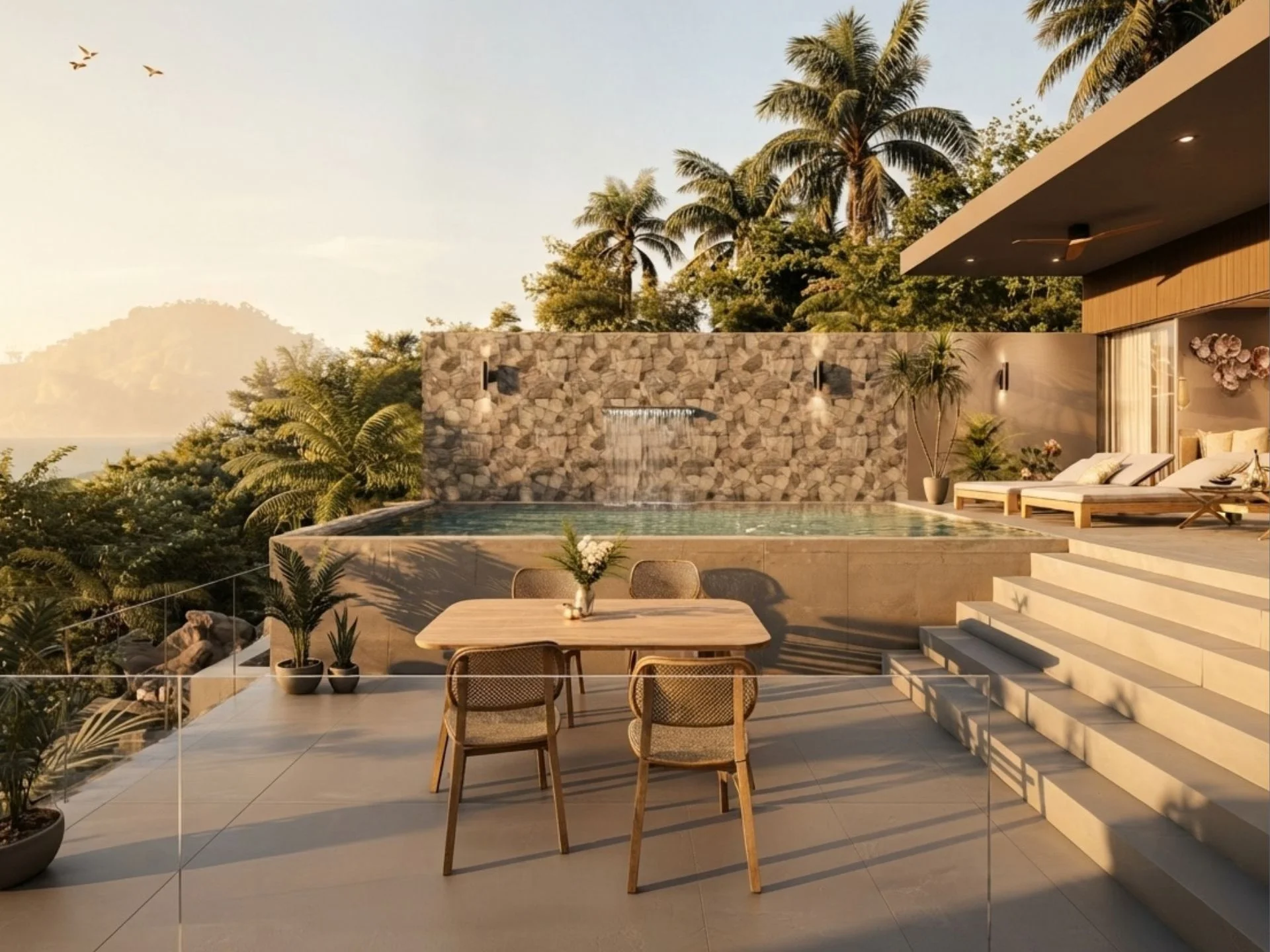 Outdoor terrace with dining area and private pool at Tiva Residence villa, Lamai