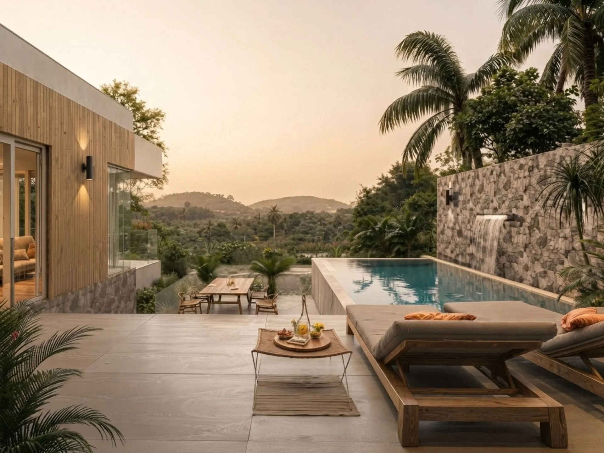 Swimming pool and garage