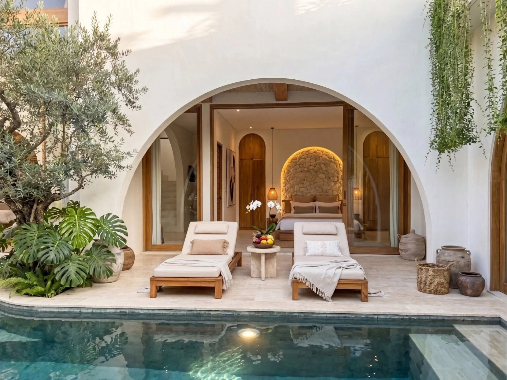 Living room and spacious swimming pool area