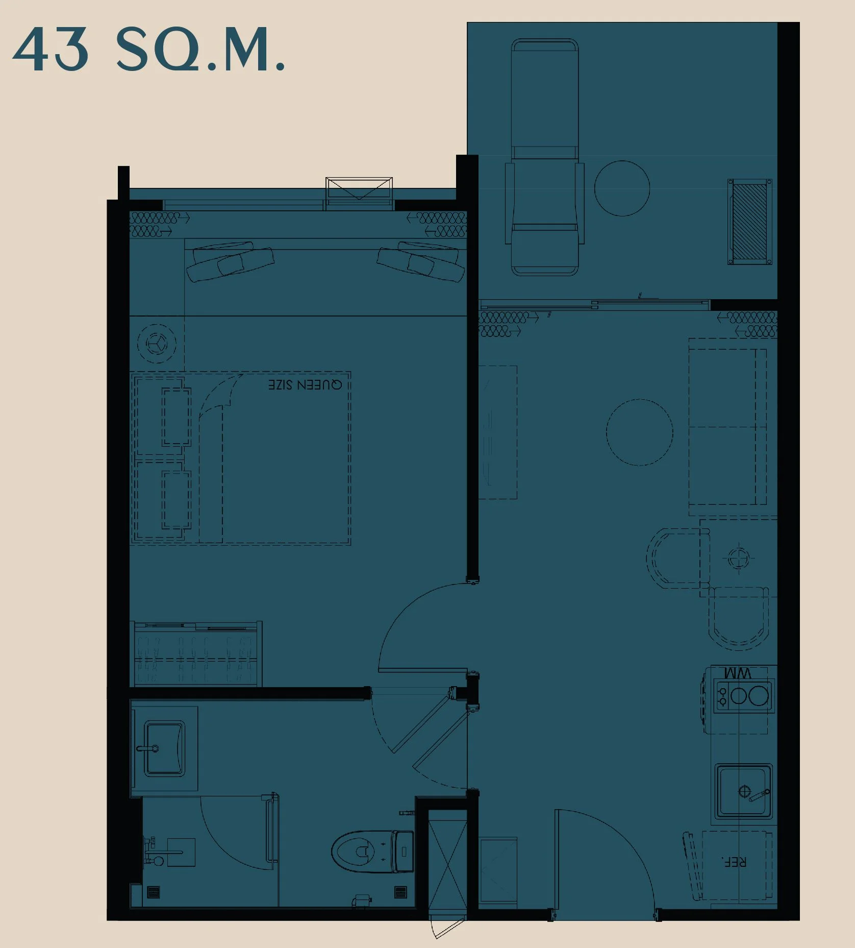 Unit Plan 1 bedroom 43 sqm The Title Modeva