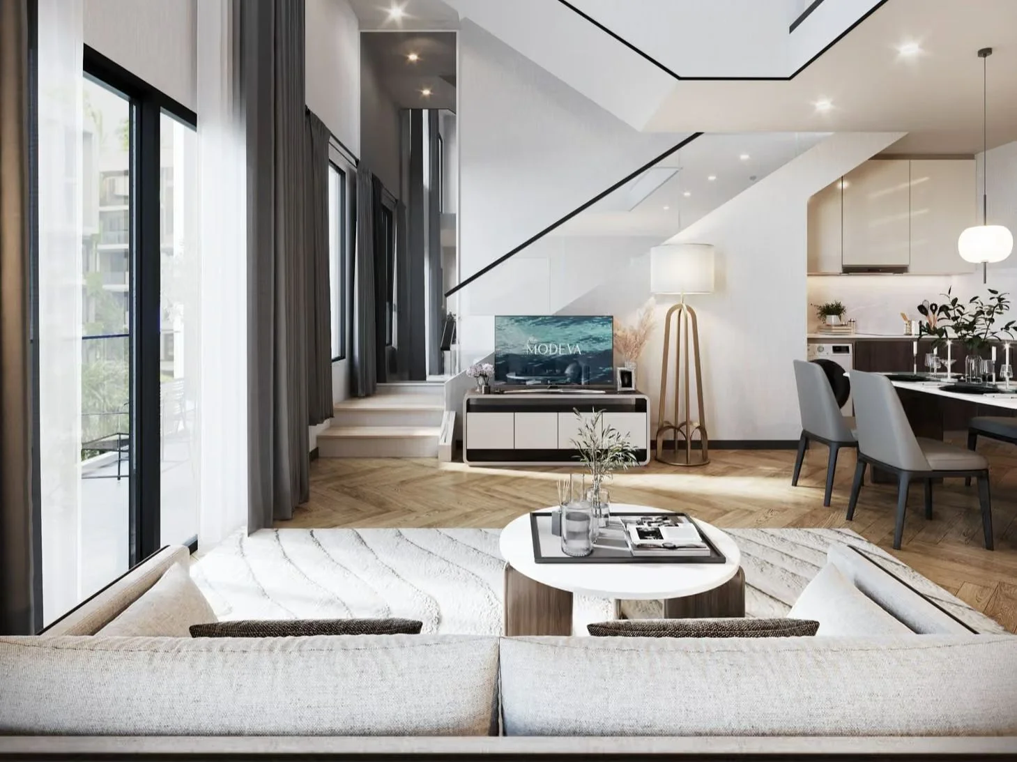 Living room interior in 2-bedroom apartment at The Title Modeva, Bang Tao (1)