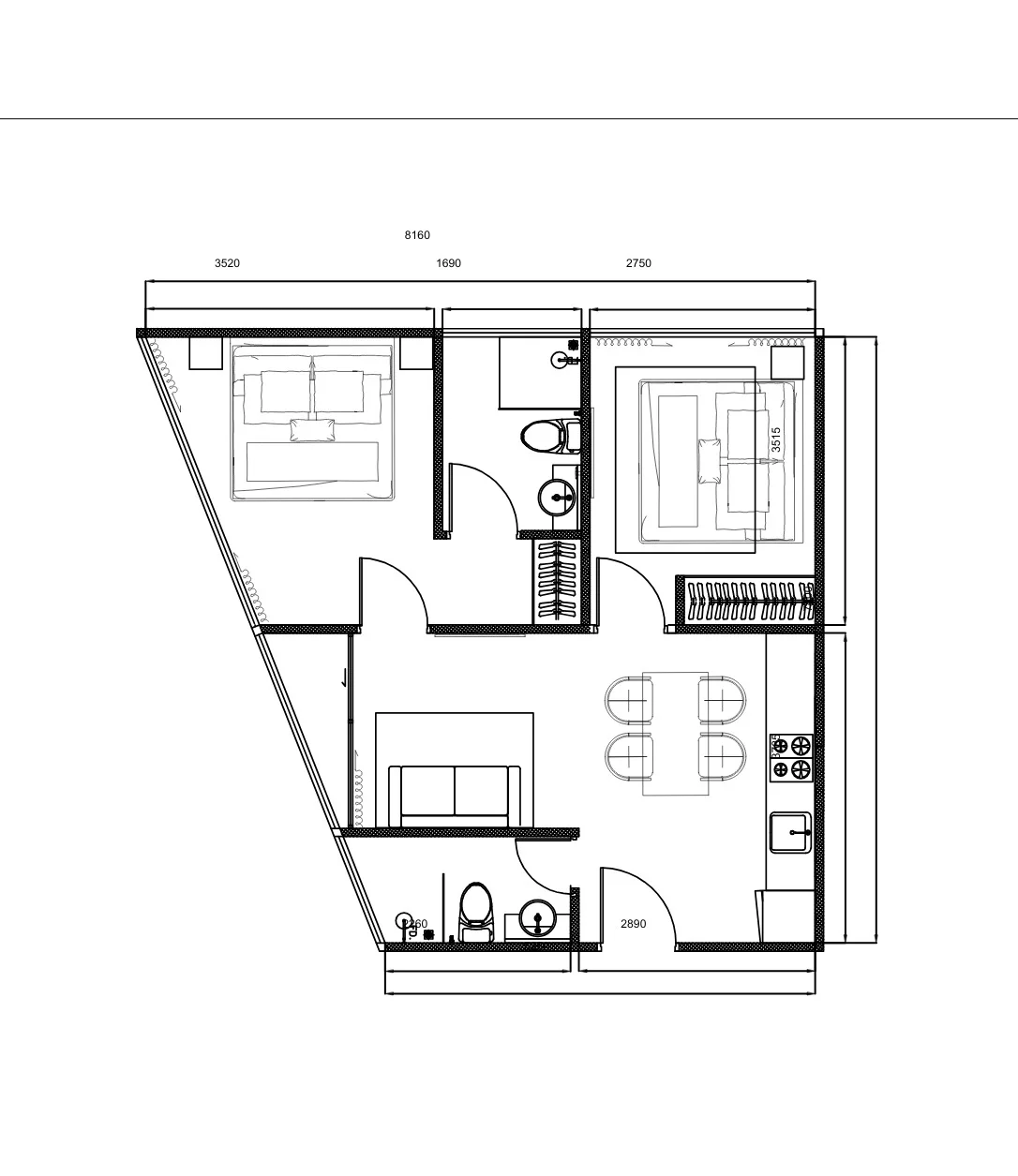 2 bed 52 sqm unit plan