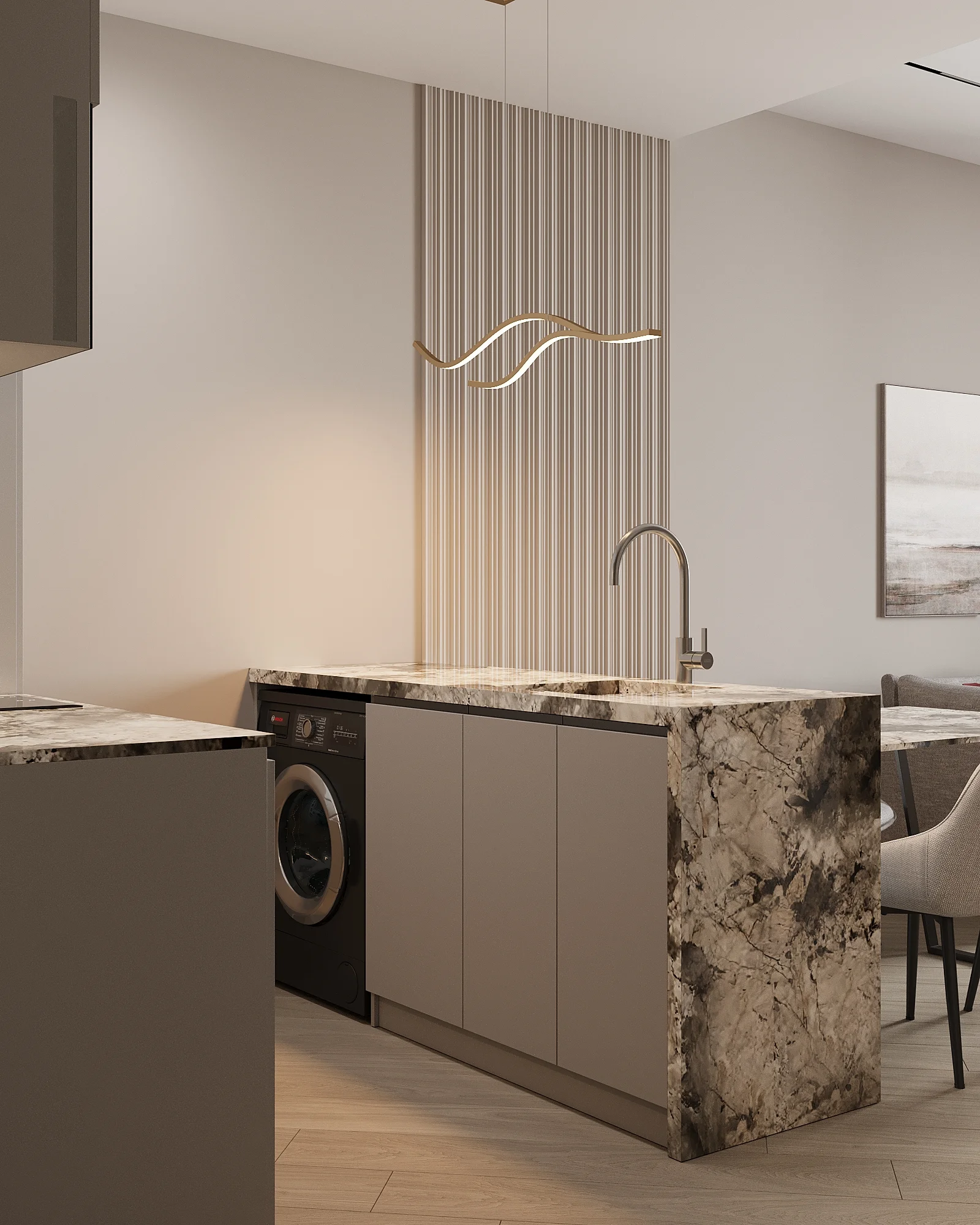 Kitchen interior in 1-bedroom apartment at SunHills Layan, Laya