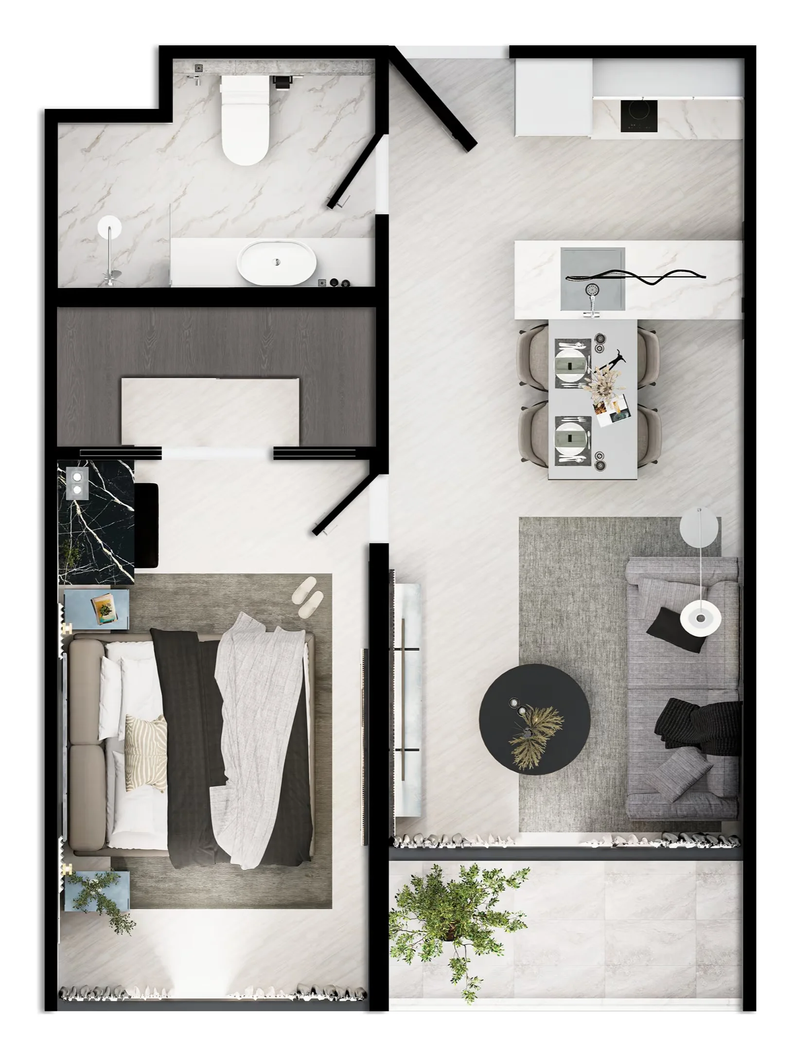 1 bed 43 sqm unit plan