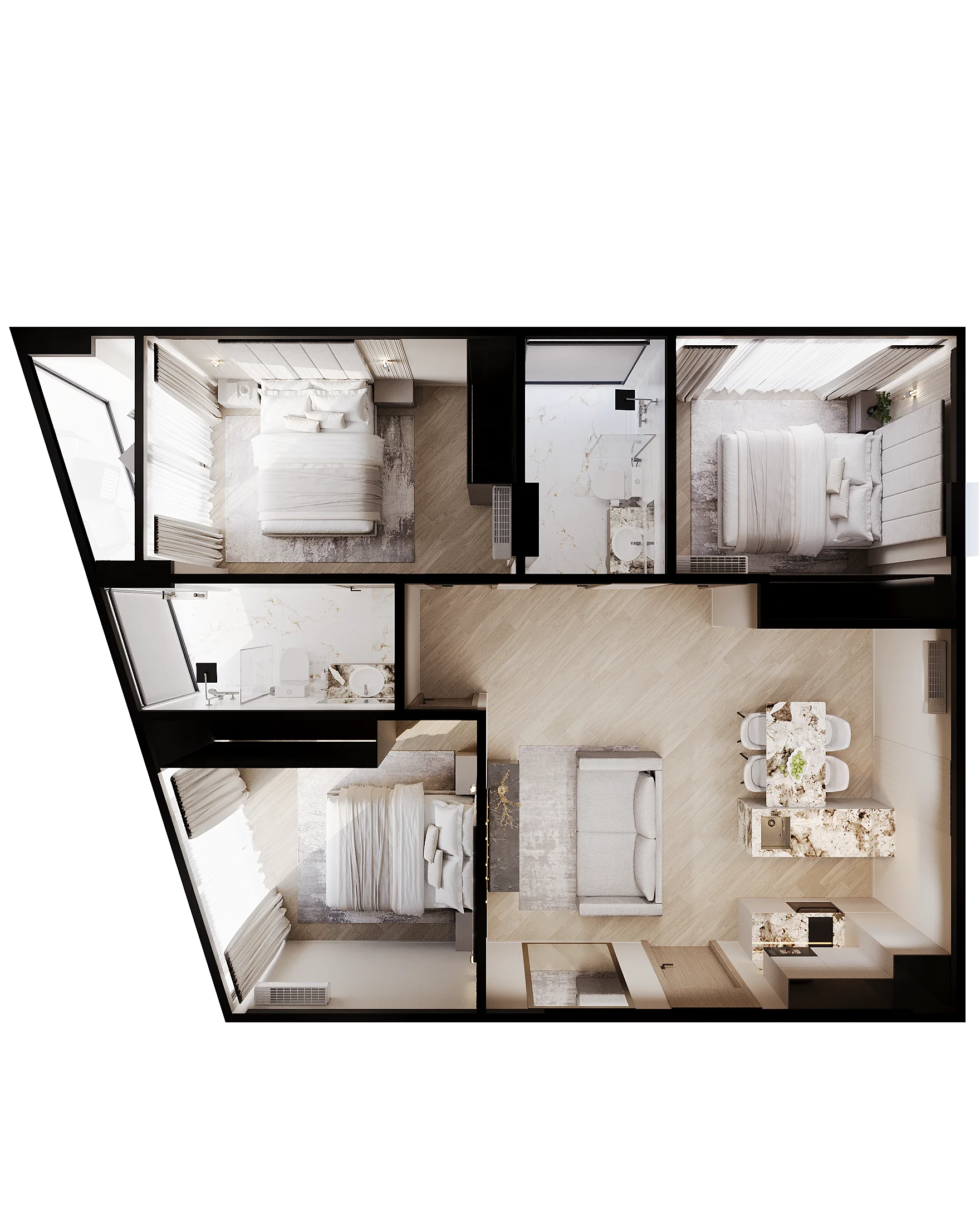 3 bed 70 sqm unit plan
