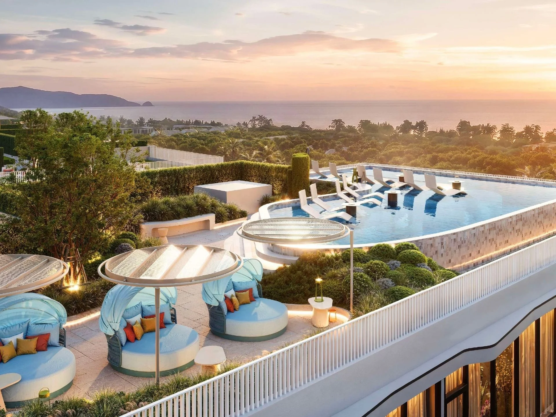 Rooftop pool and lounge area with sea view at The Title Kuartz, Karo