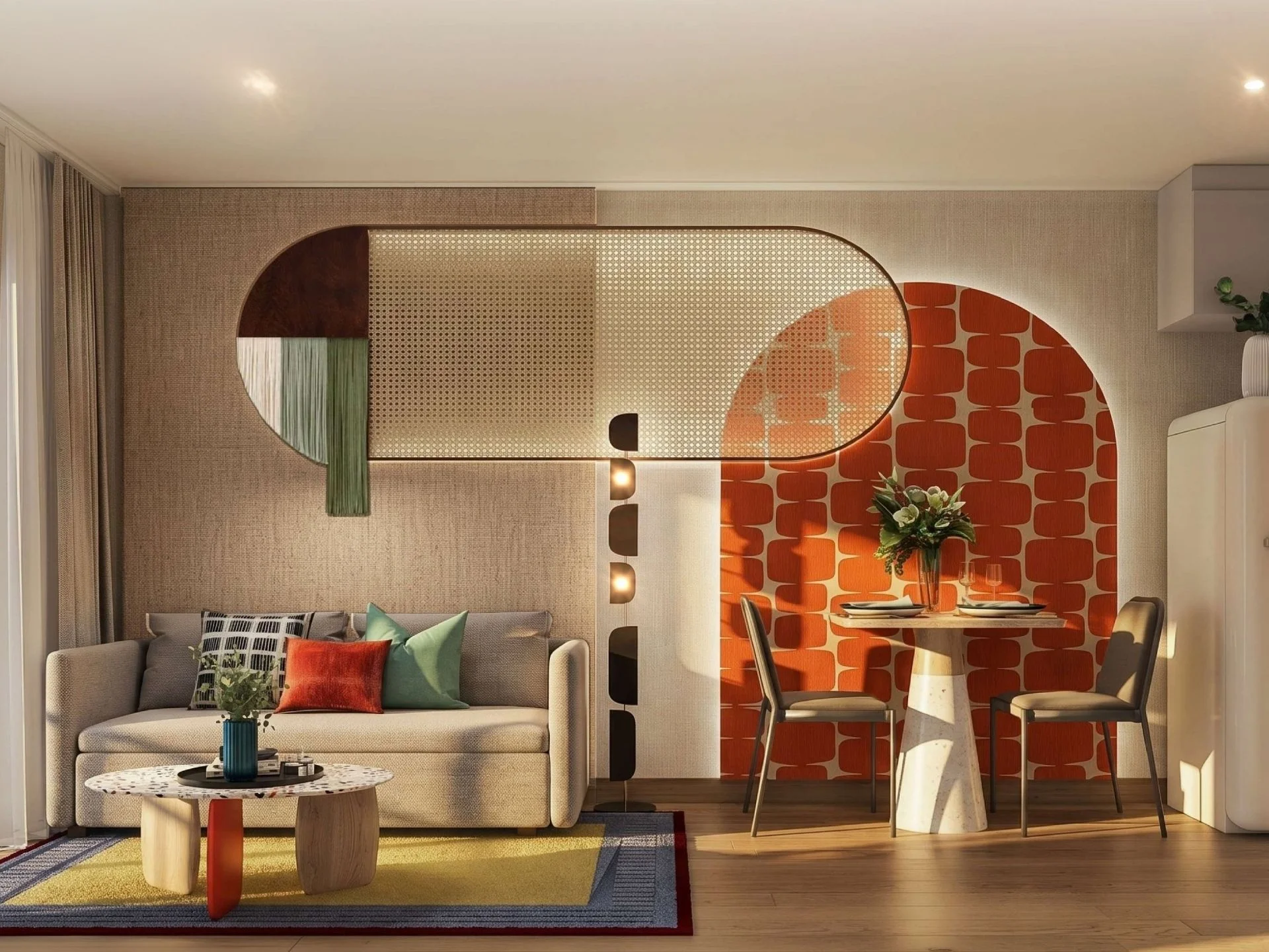 Living room interior in 1-bedroom apartment at The Title Fizz, Kata