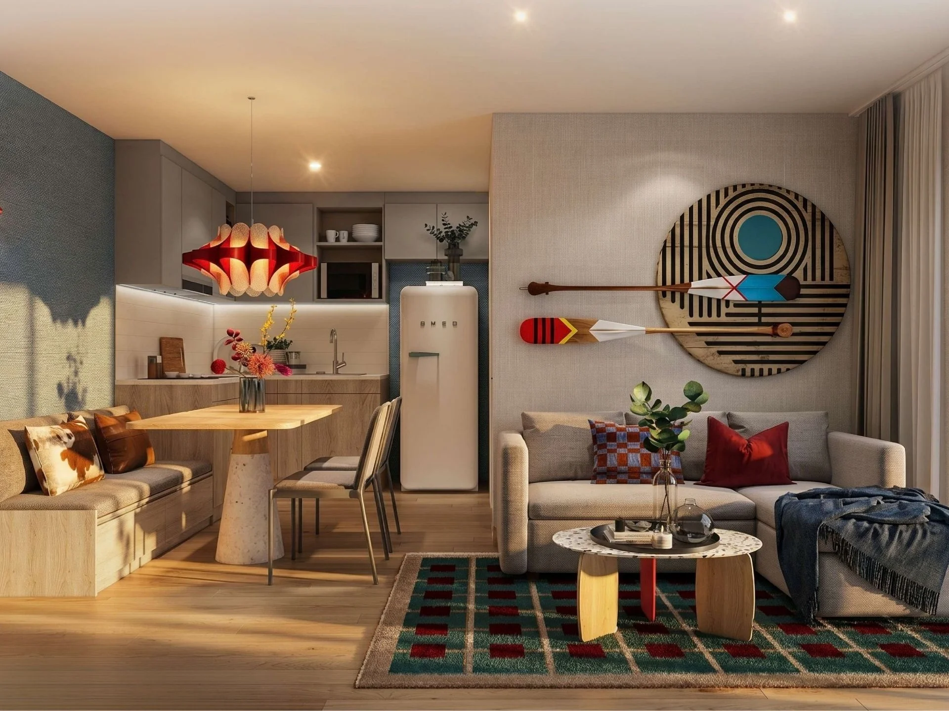 Otwarta przestrzeń salonu i jadalni w 2-pokojowym apartamencie w The Title Fizz, Kata