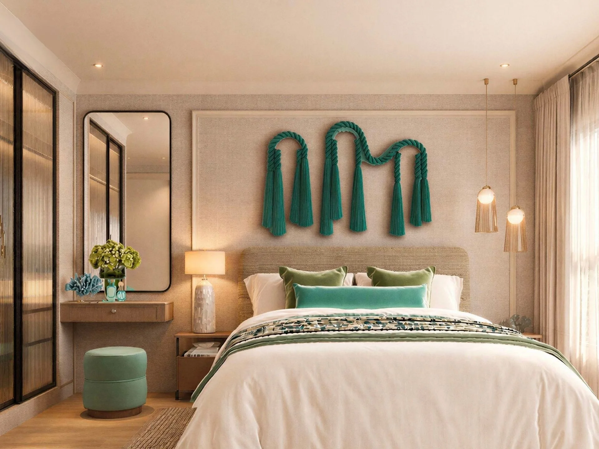 Master bedroom interior in 1-bedroom apartment at The Title Kuartz, Karo