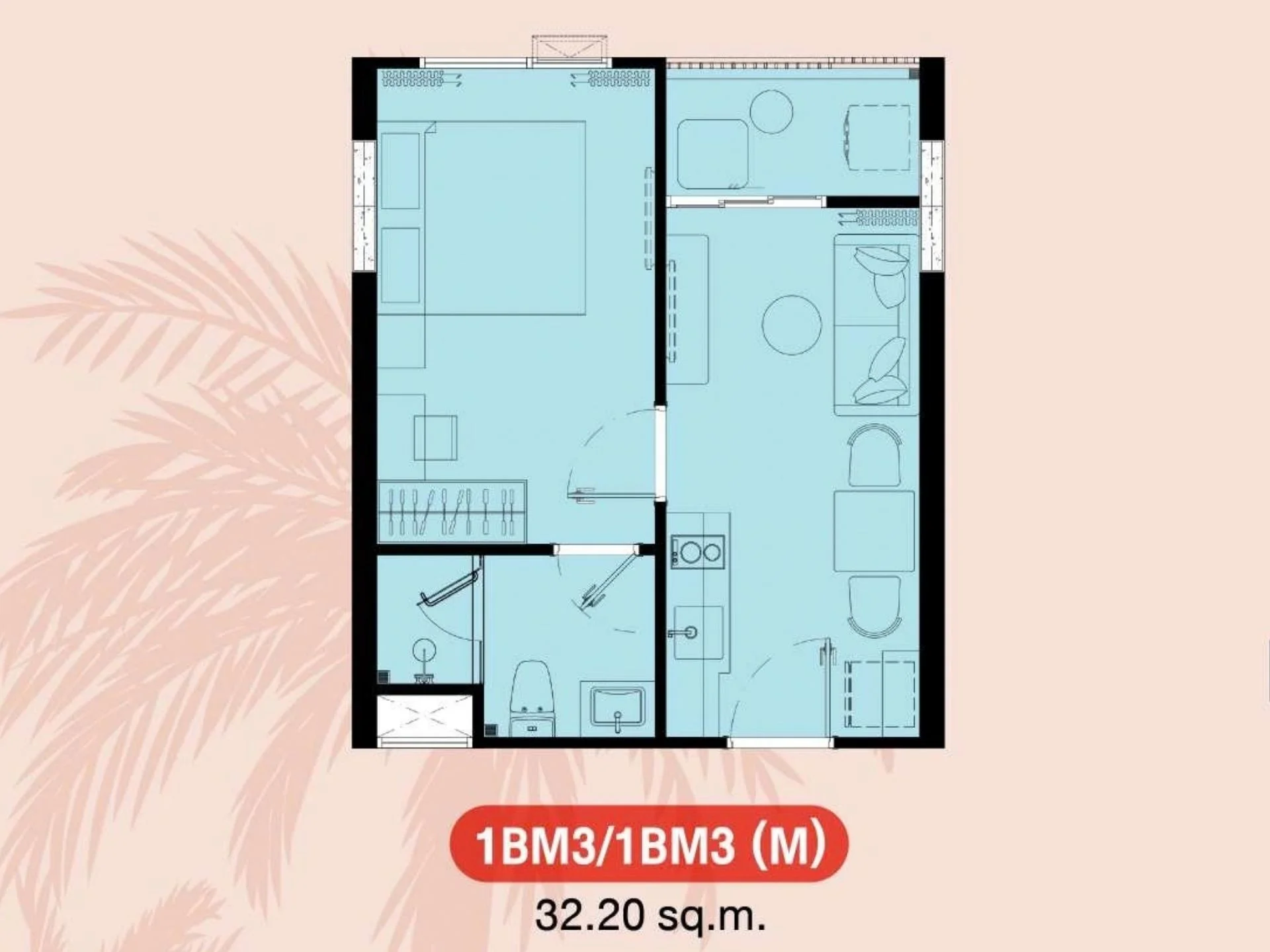 Unit plan 1 bedroom 31 sqm The Title Fizz