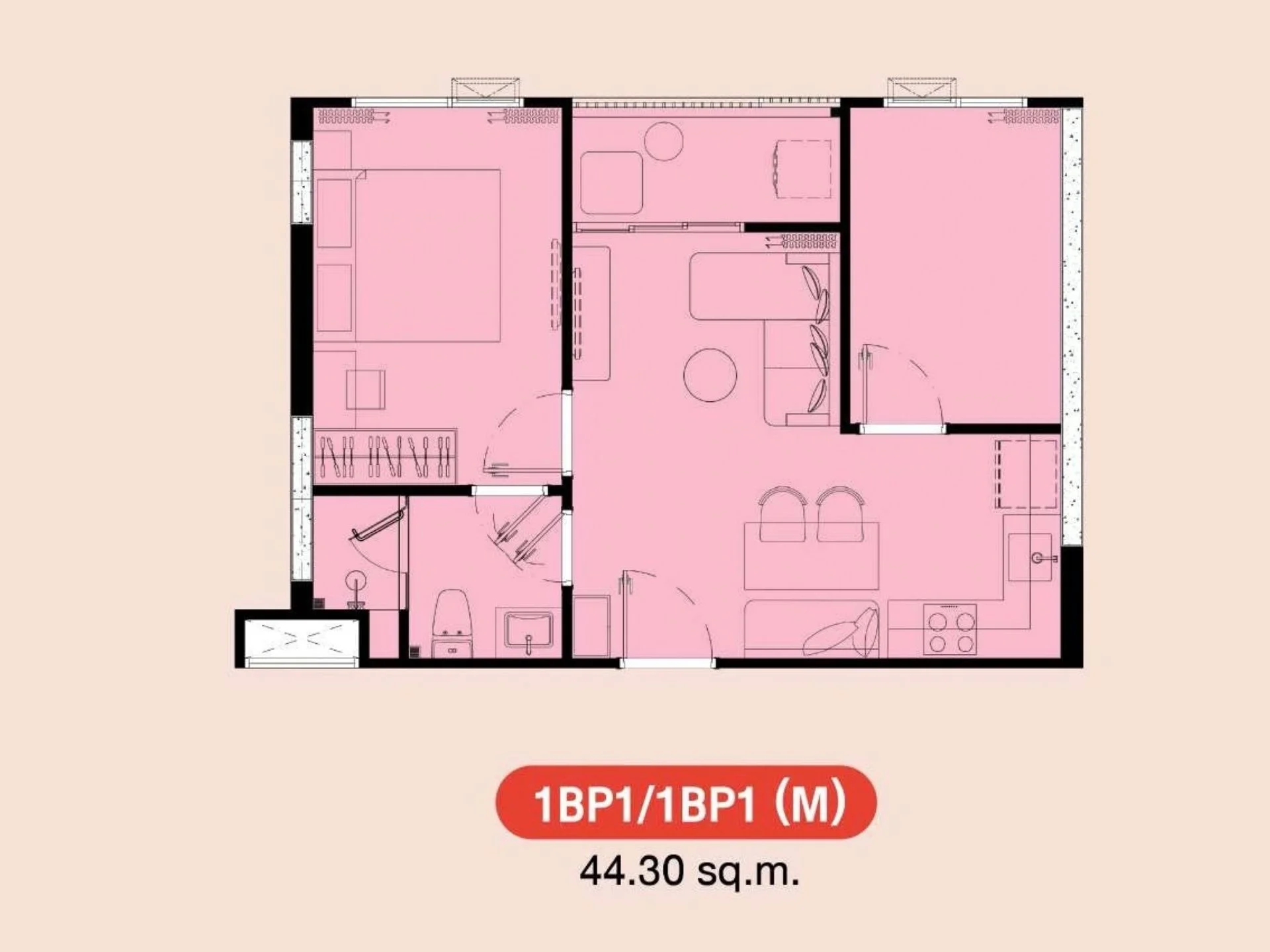 Unit plan 1 bedroom 31 sqm The Title Fizz