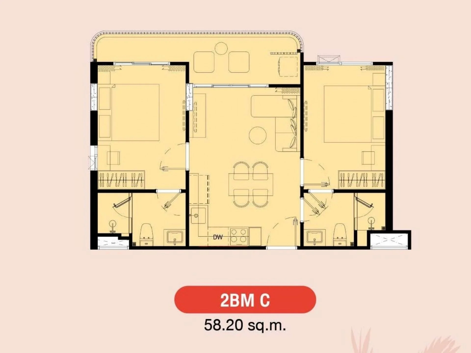 Unit Plan 2 bedrooms 58 sqm The Title Fizz