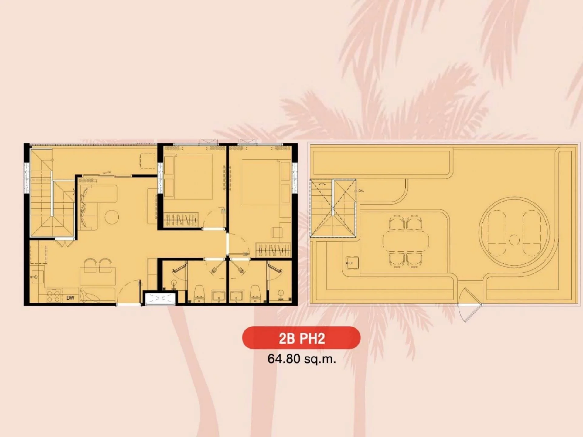Unit Plan penthouse 2 bedrooms 77 sqm The Title Fizz