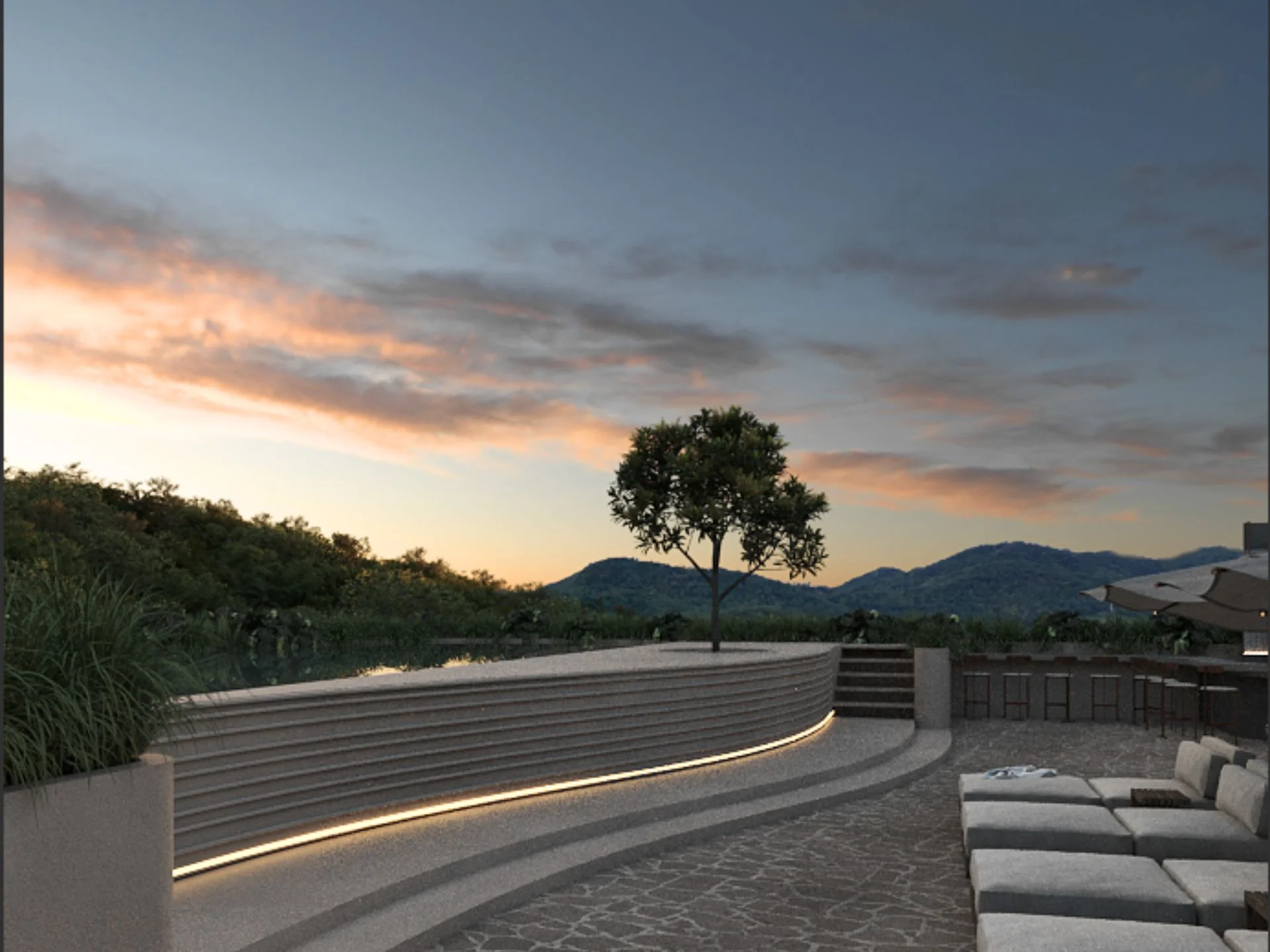 Mountain view from terrace at Sunny Moon apartments, Nai Ha