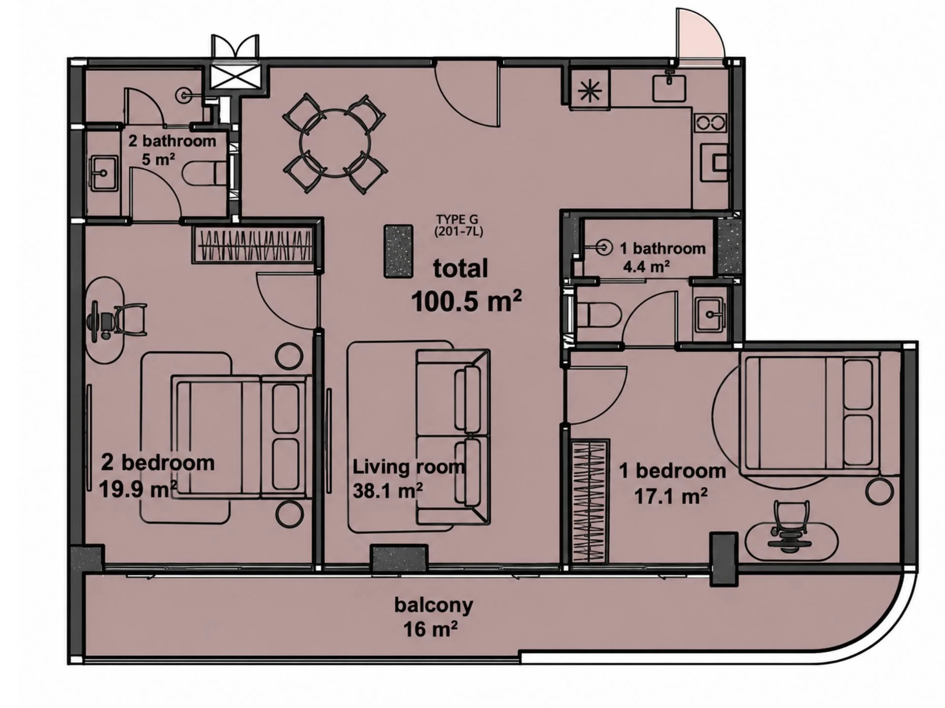 2 bed 100 sqm unit plan