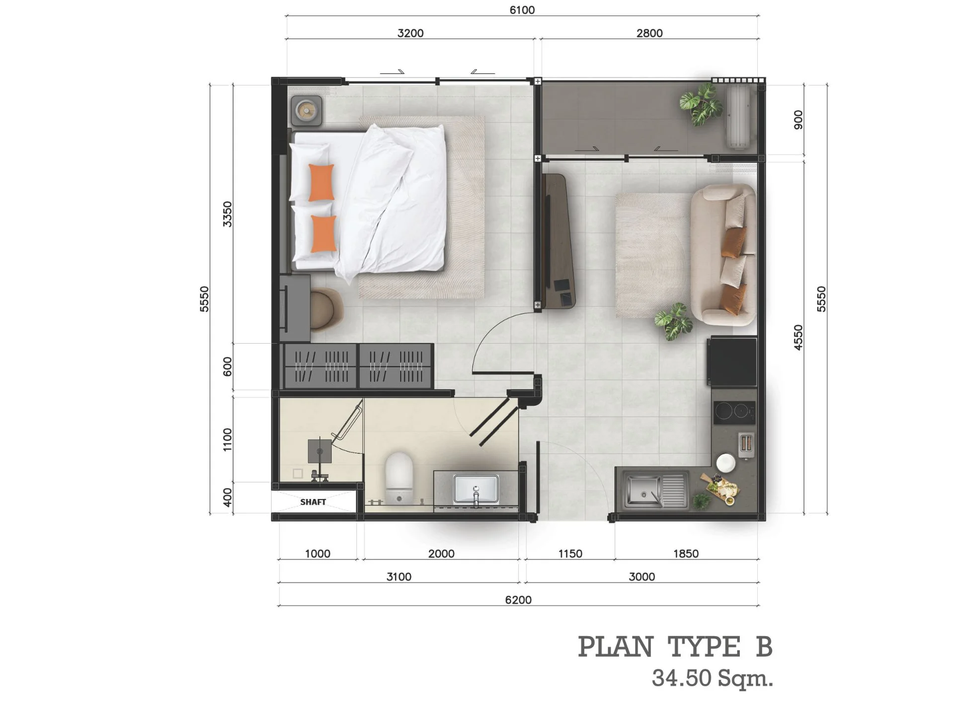 Unit Plan 1 Bedroom 35sqm