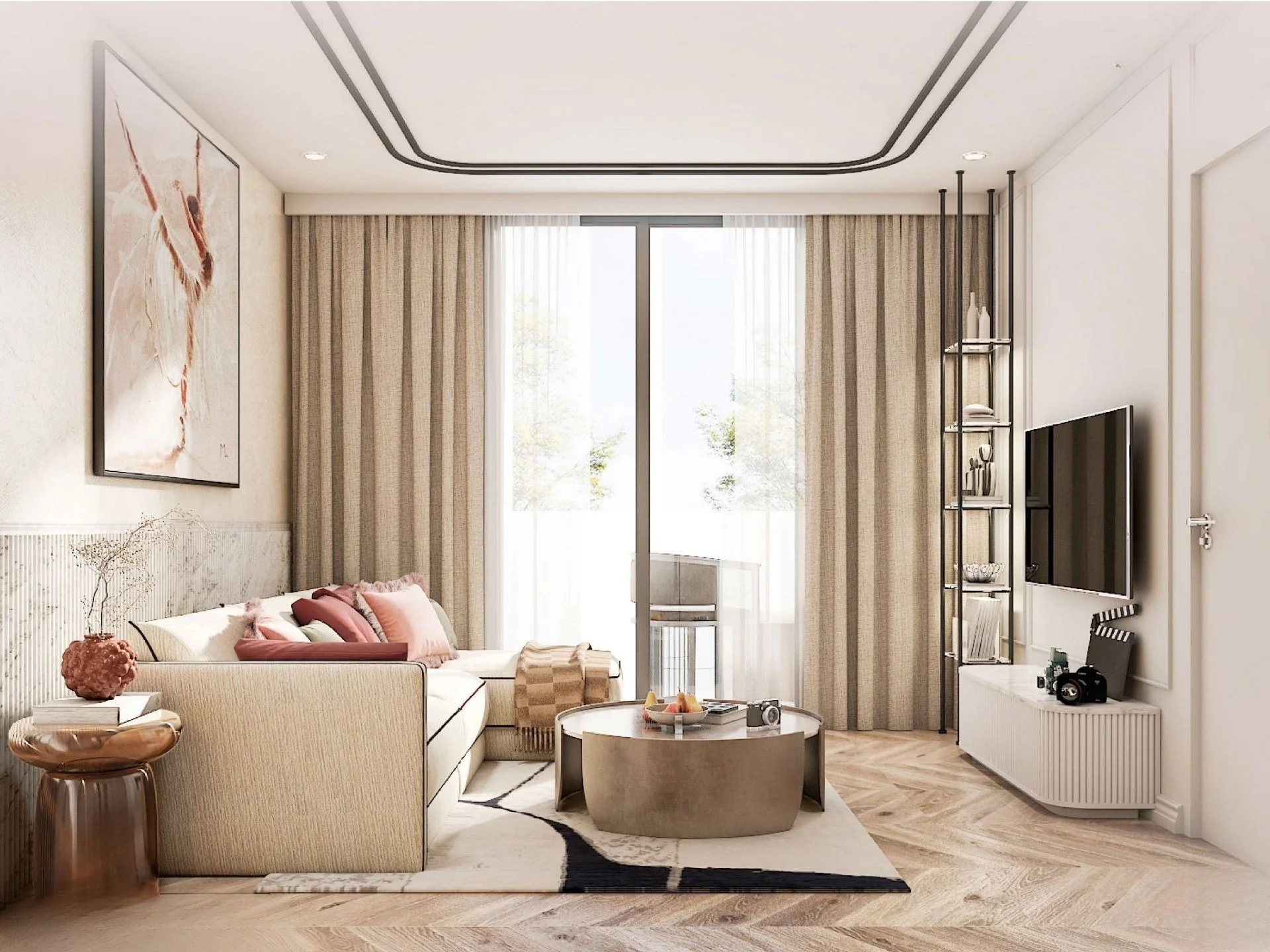 Living room interior in a 3-bedroom penthouse at The Title Biancana, Suri