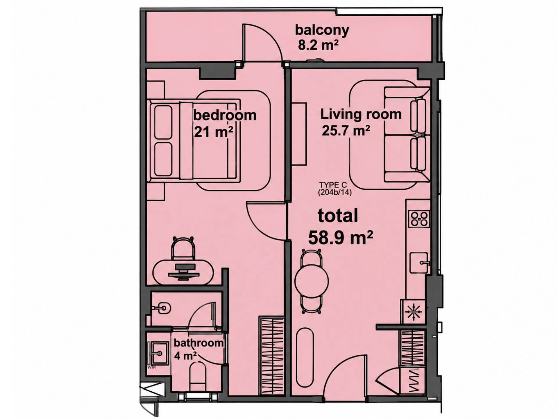 1 bed 59 sqm unit plan Sunny Moon 