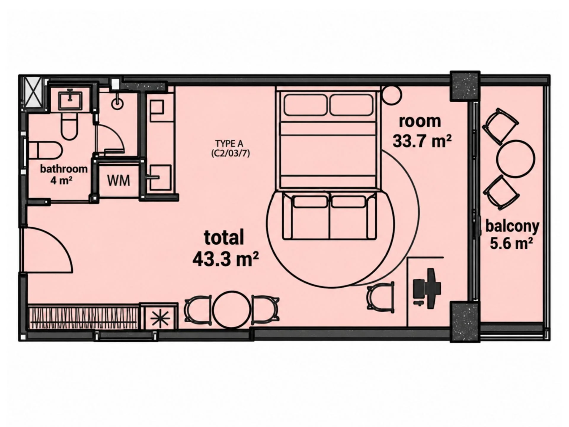 Studio 43 sqm unit plan Sunny Moon 