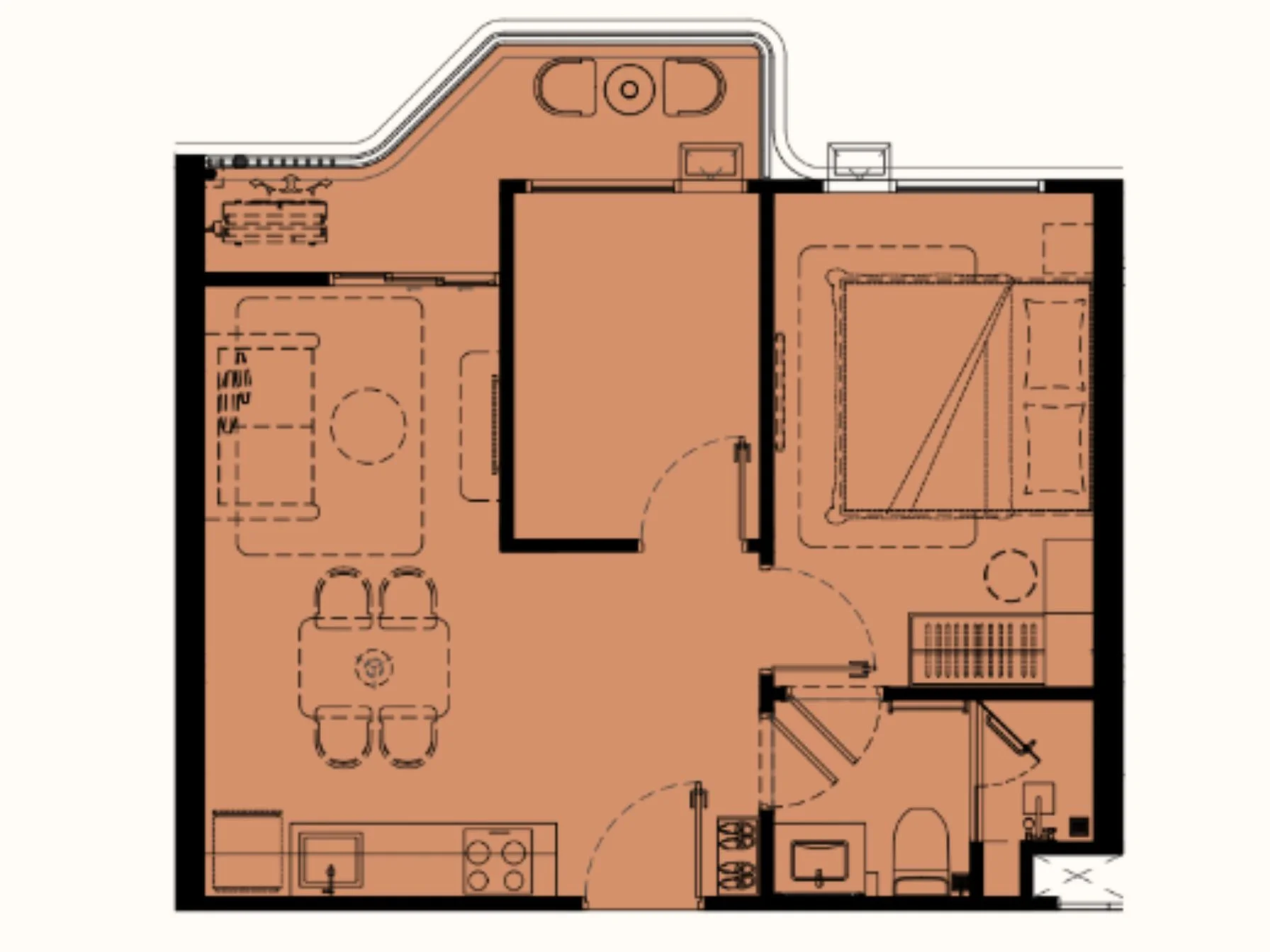 Unit Plan 1 bedroom plus 45 sqm The Title Balcony