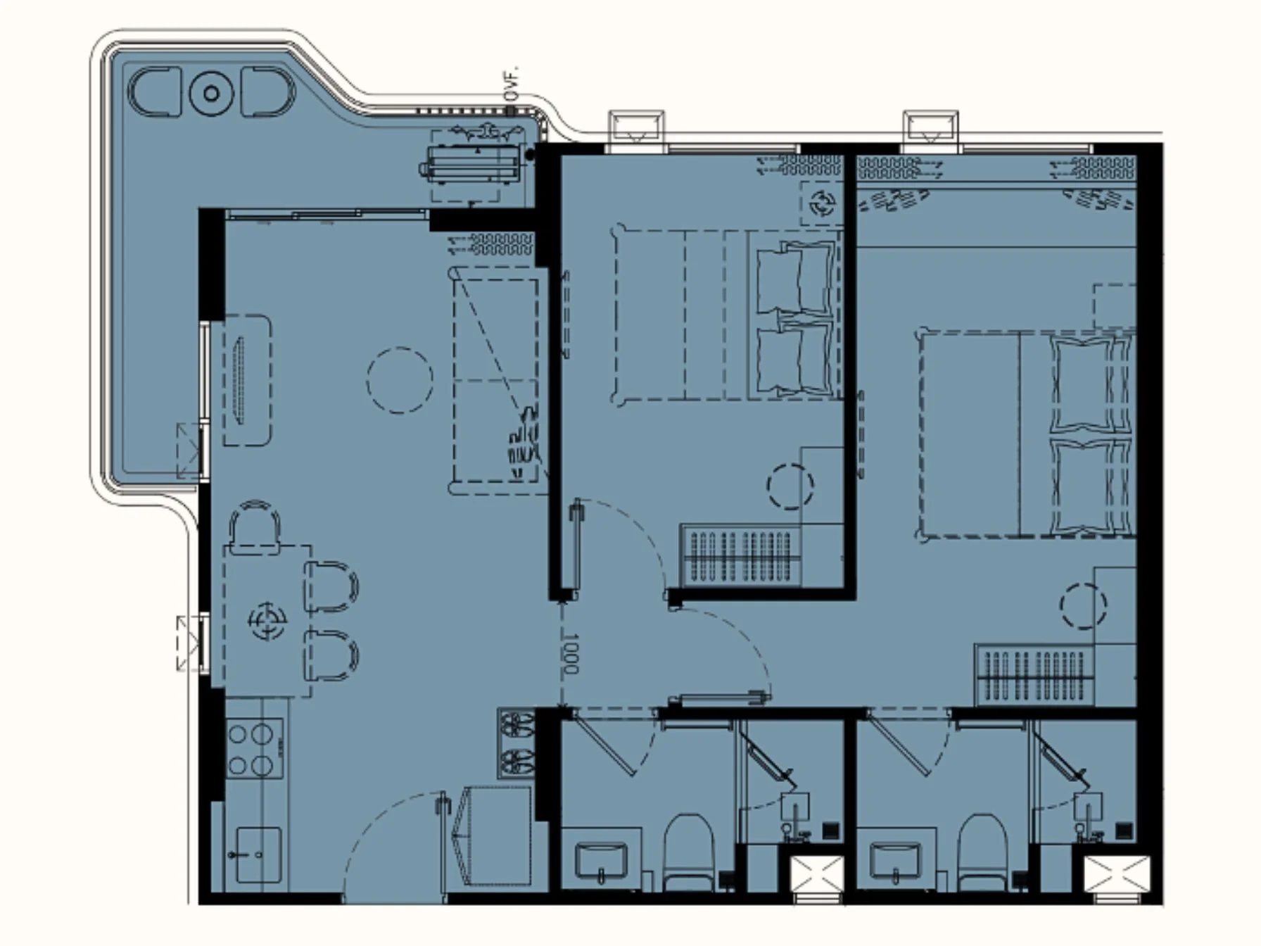 Unit Plan 2 bedrooms 63sqm The Title Balcony