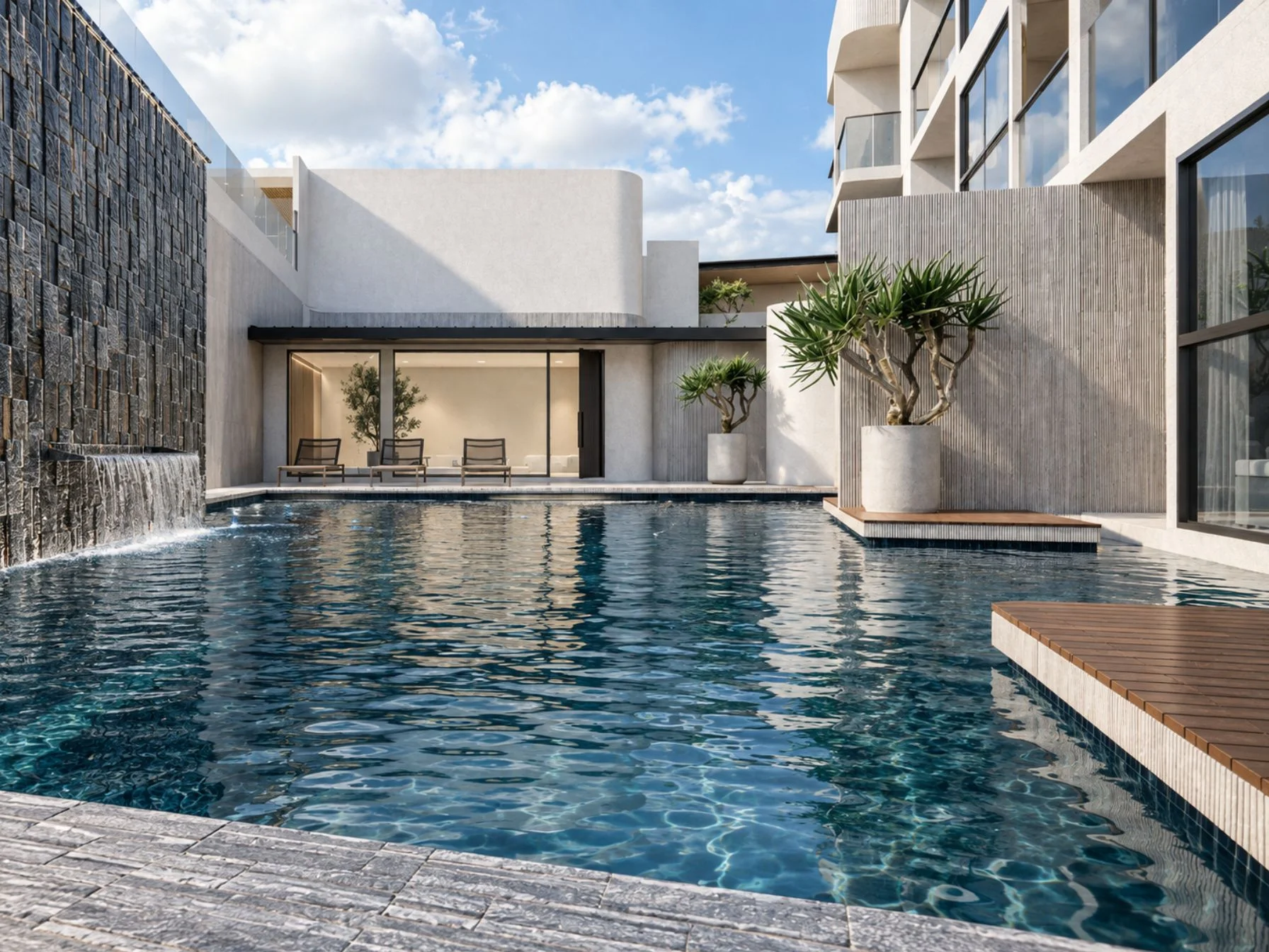 Swimming pool area at Niranda Seaview apartment complex, Patong