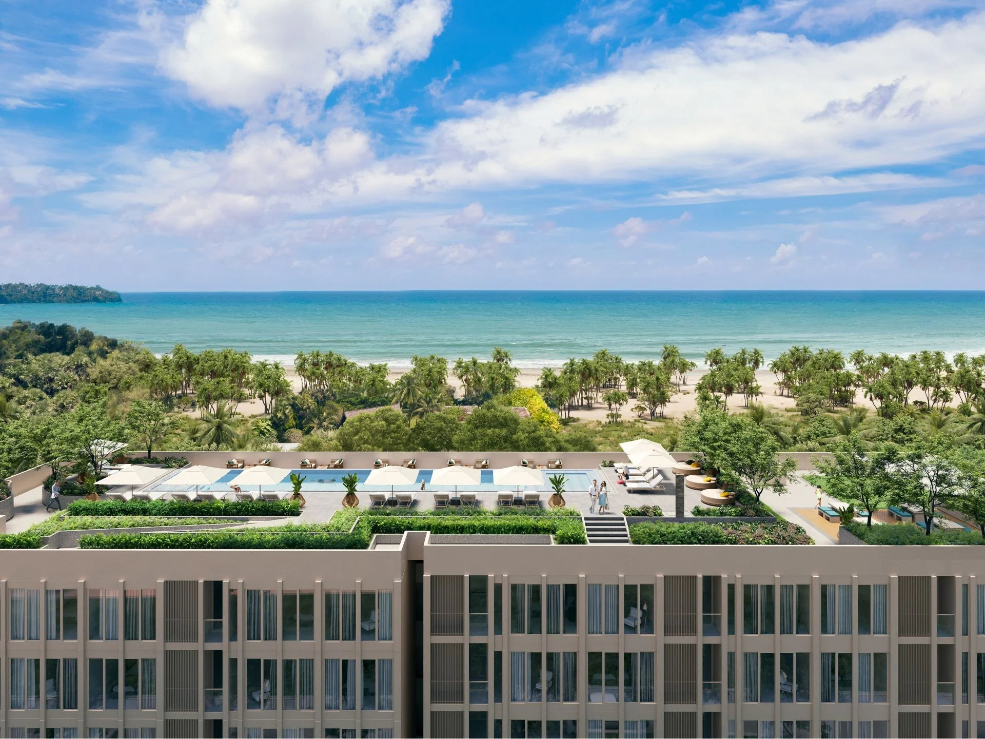 Sea view and beachfront infrastructure at Laguna Beach Residences Seashore, Thailand