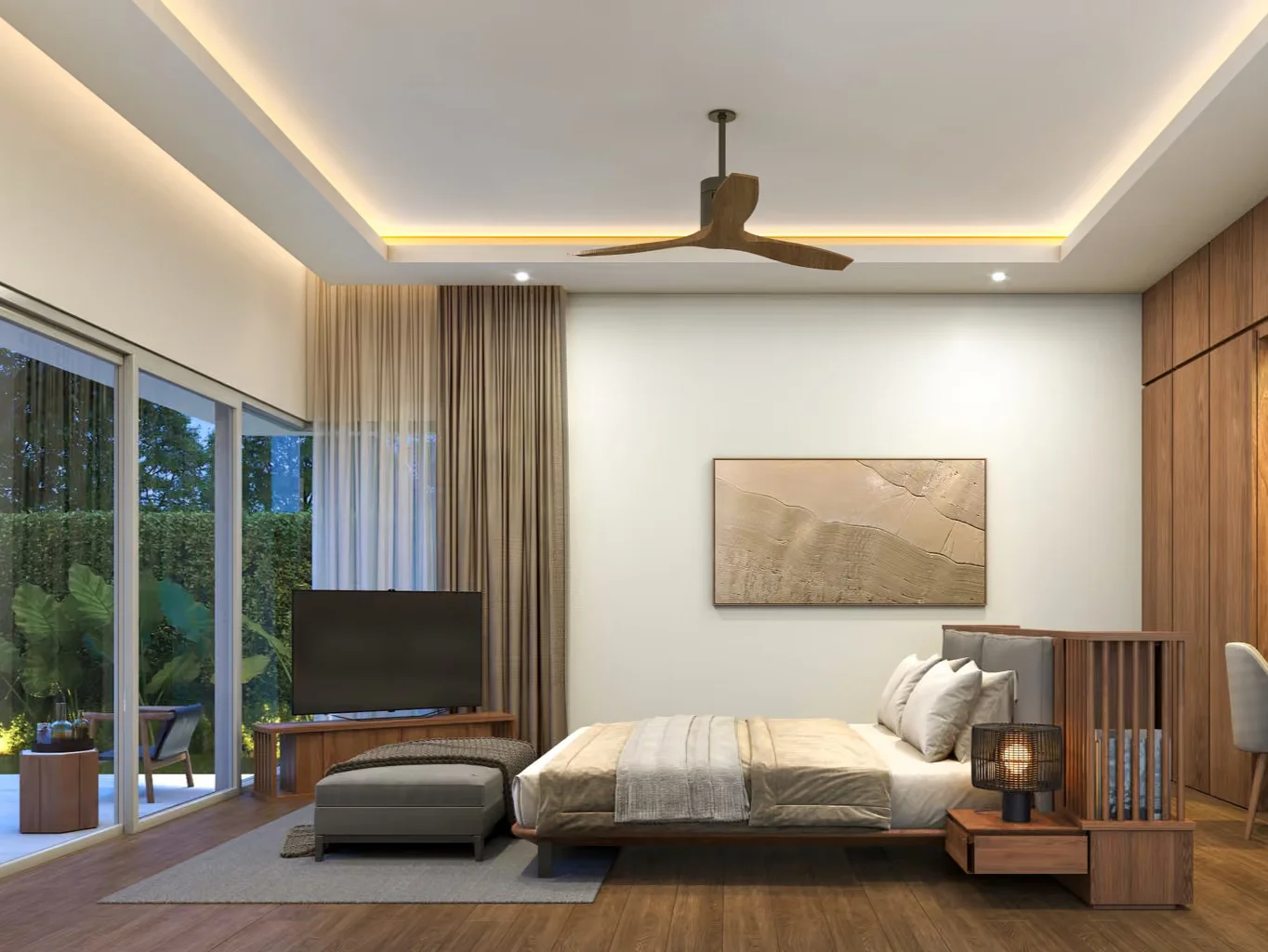 Интерьер главной спальни в трёхкомнатной вилле Botanica Four Seasons, Laya