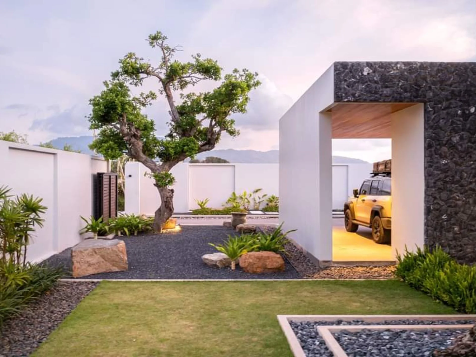 Architecture of Botanica Grand Avenue with landscaped courtyard and sea view, Thailand