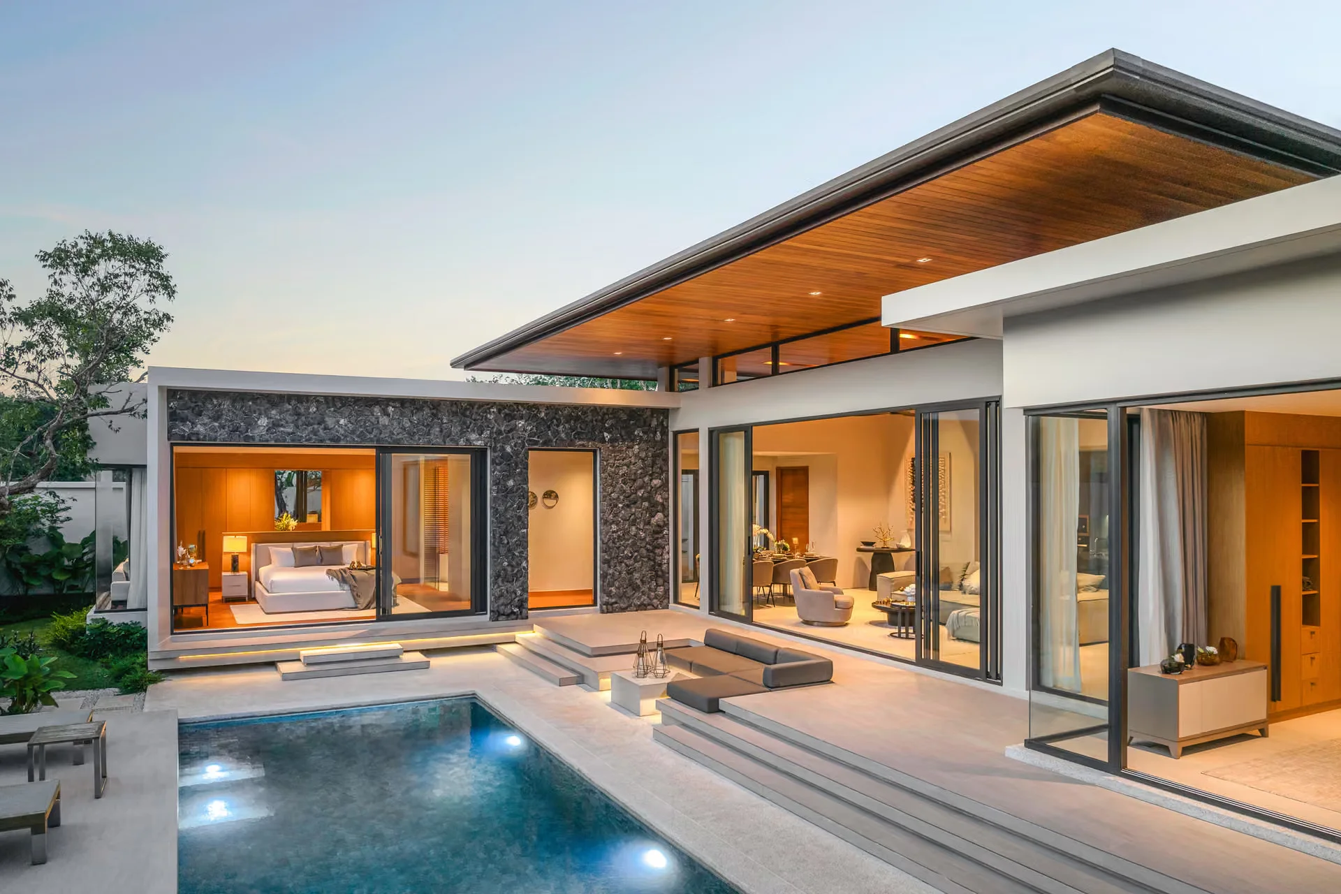 Modern villa architecture with pool and terrace at Botanica Four Seasons, Layang