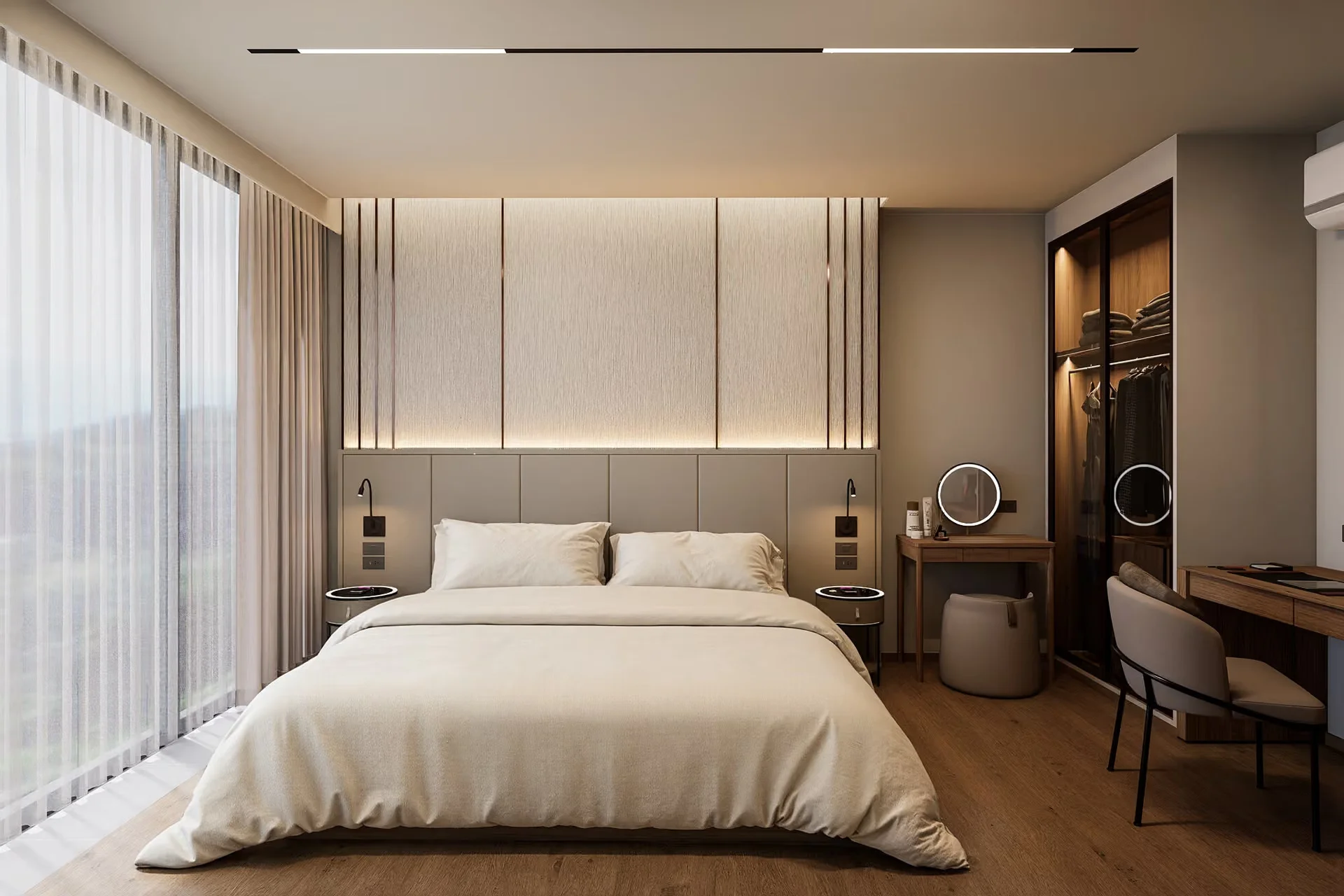 Master bedroom interior in 1-bedroom apartment at Vip Space Odyssey, Rawai