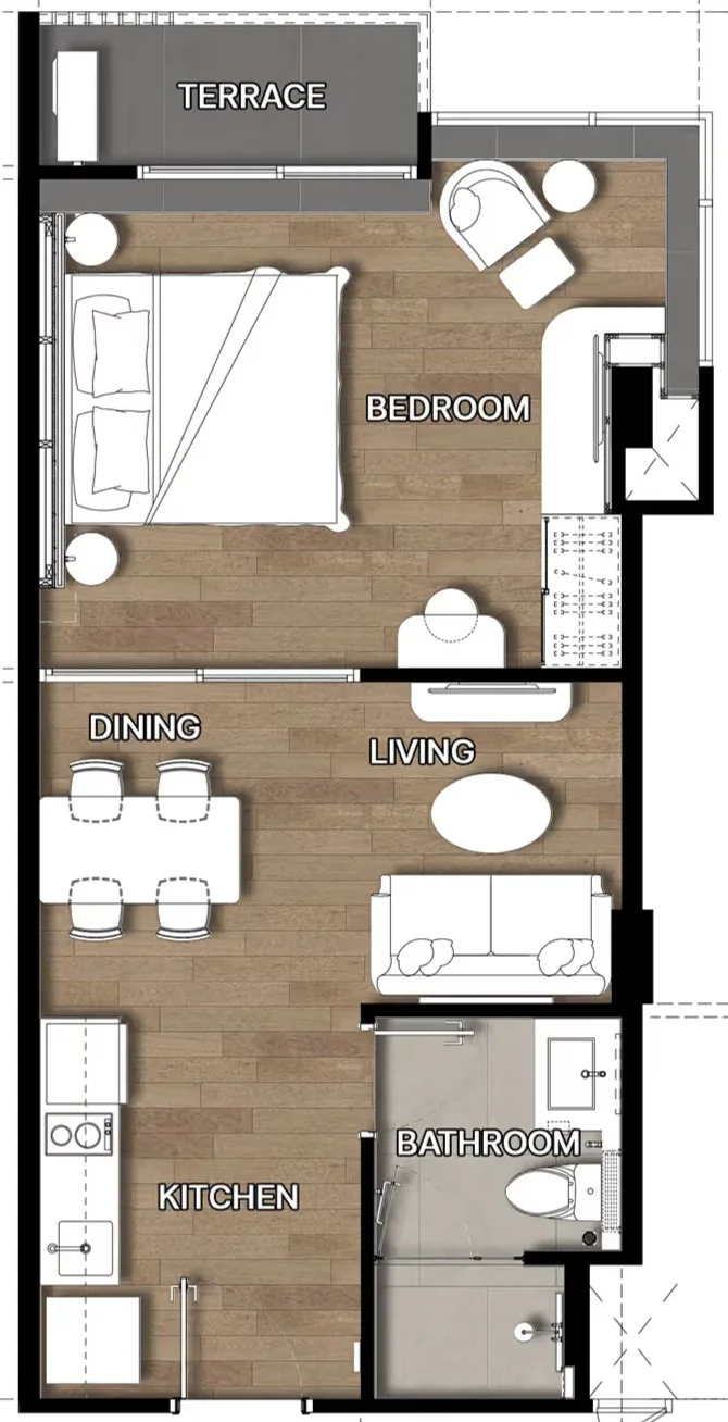 1 bed 45 sqm unit plan