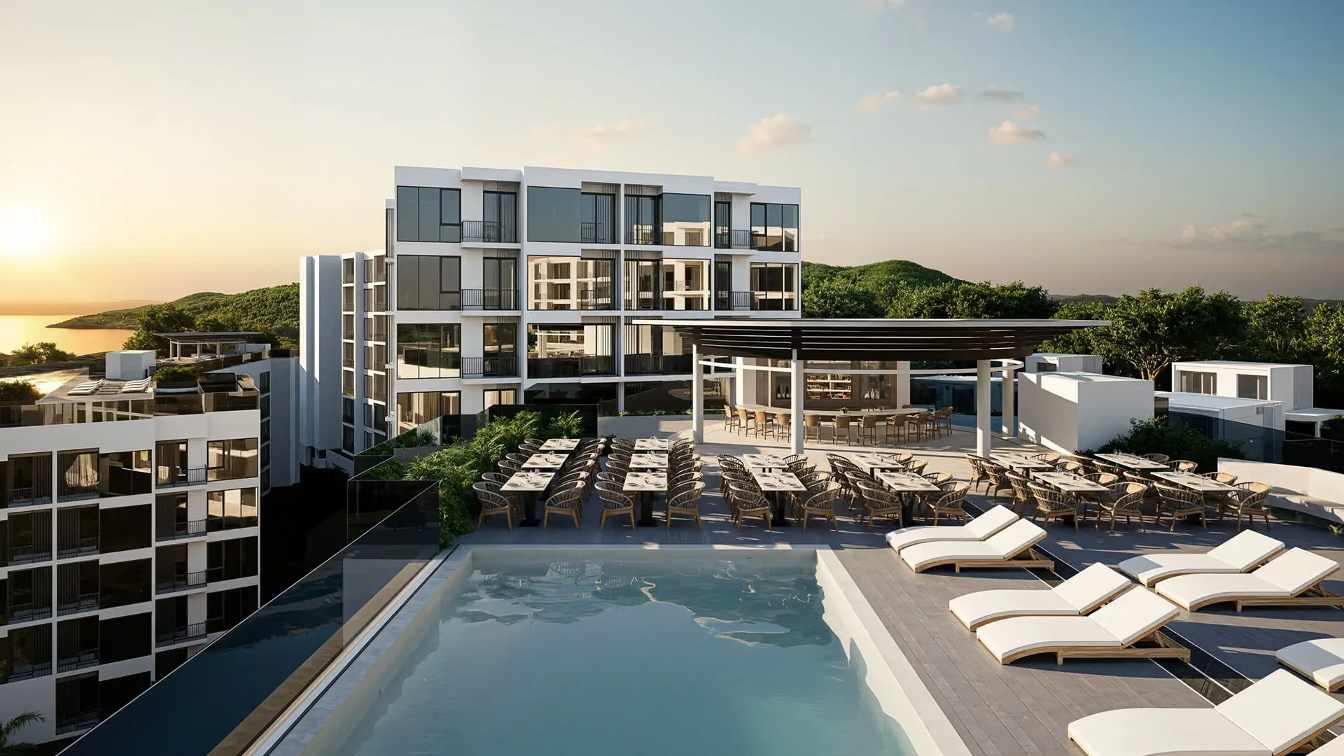 Swimming pool and sun deck area at VIP Space Odyssey, Rawai