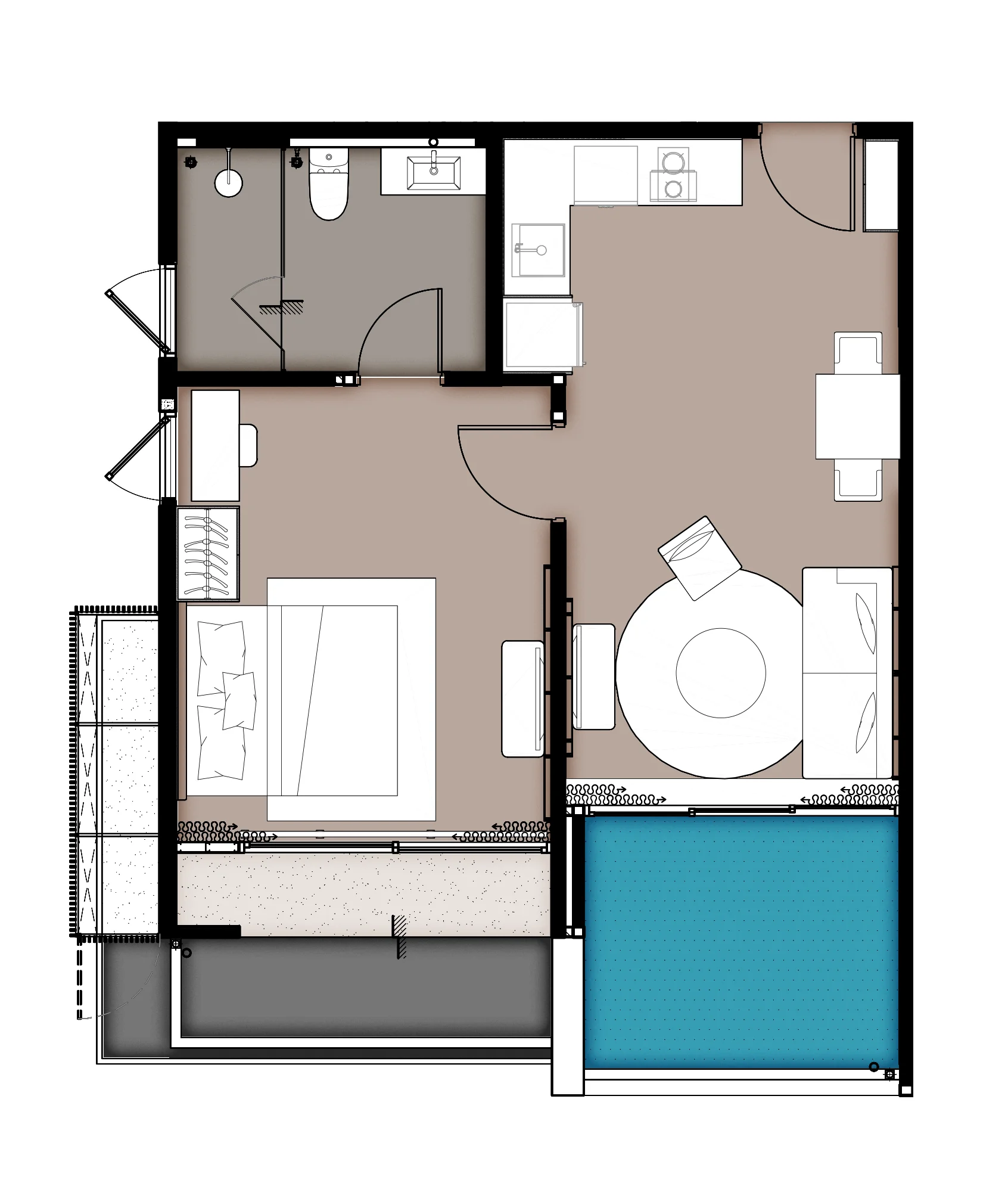 1 bed 44 sqm unit plan