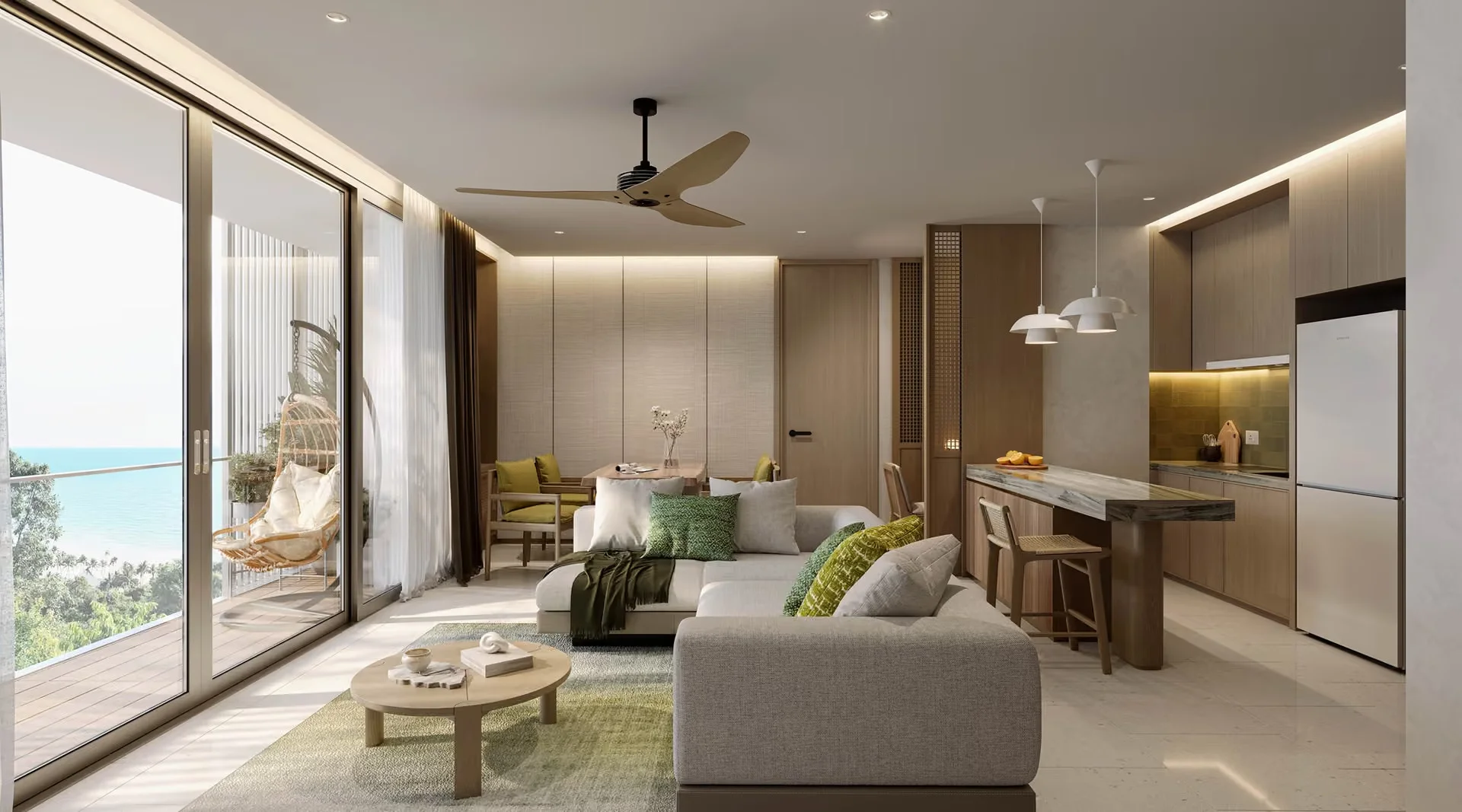 Soggiorno di un appartamento con 2 camere da letto presso Laguna Lake Residences Aster, Bang Tao, Thailandia