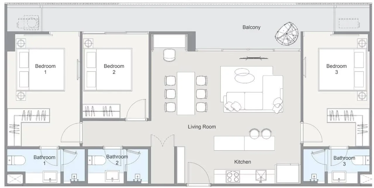 3 bed 114 sqm unit plan